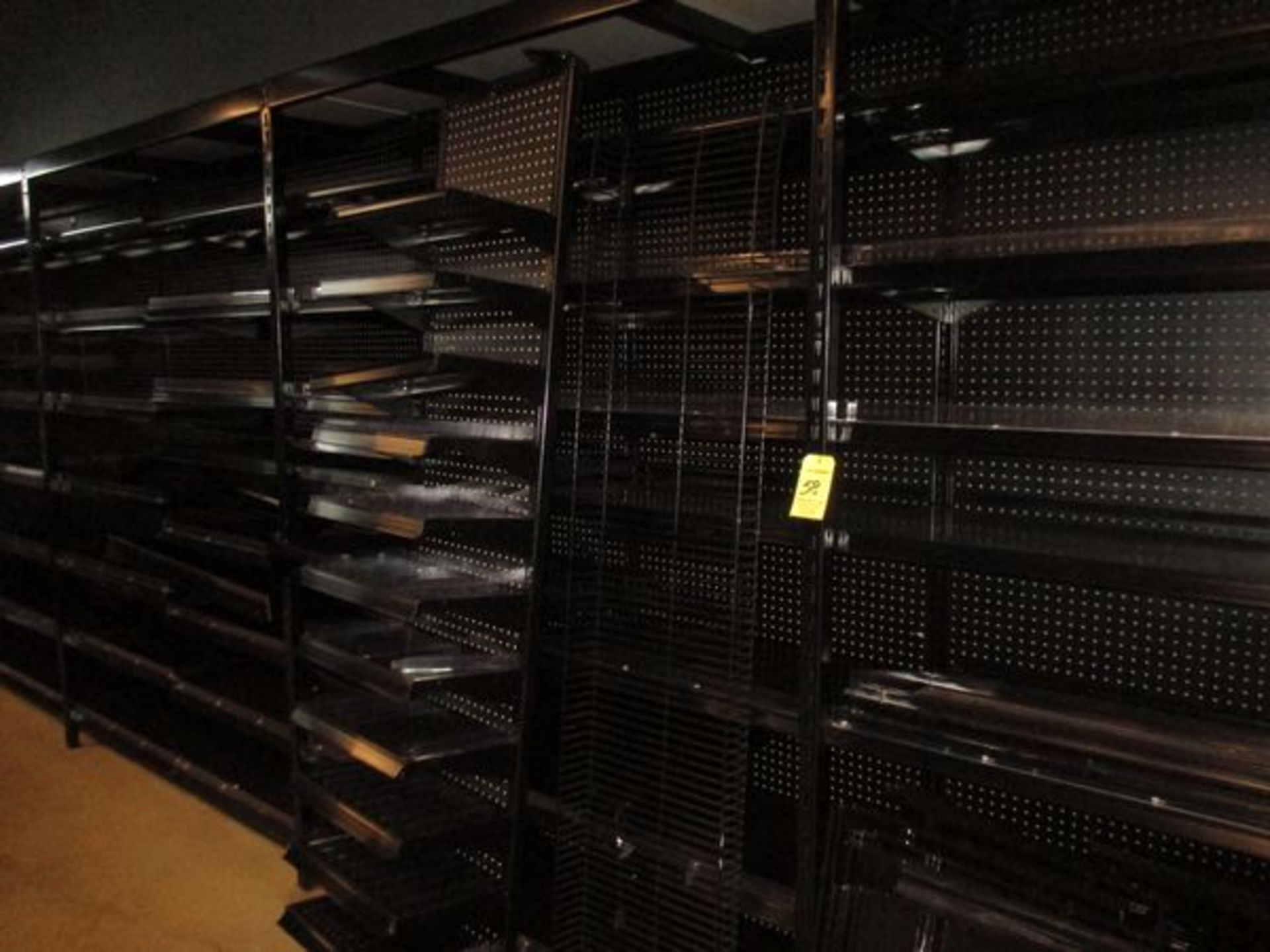 LOT (16) Sections of Lozier Black Shelving w/Approx. (44) 10.5" x 48" Shelves, (21) 18.5" x 48"