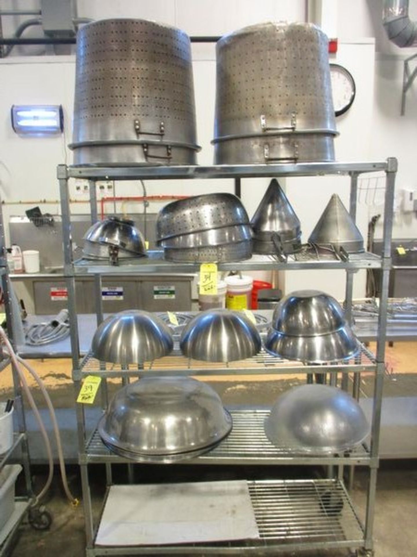 LOT Asst. Metal Strainers, Bowls on Rack