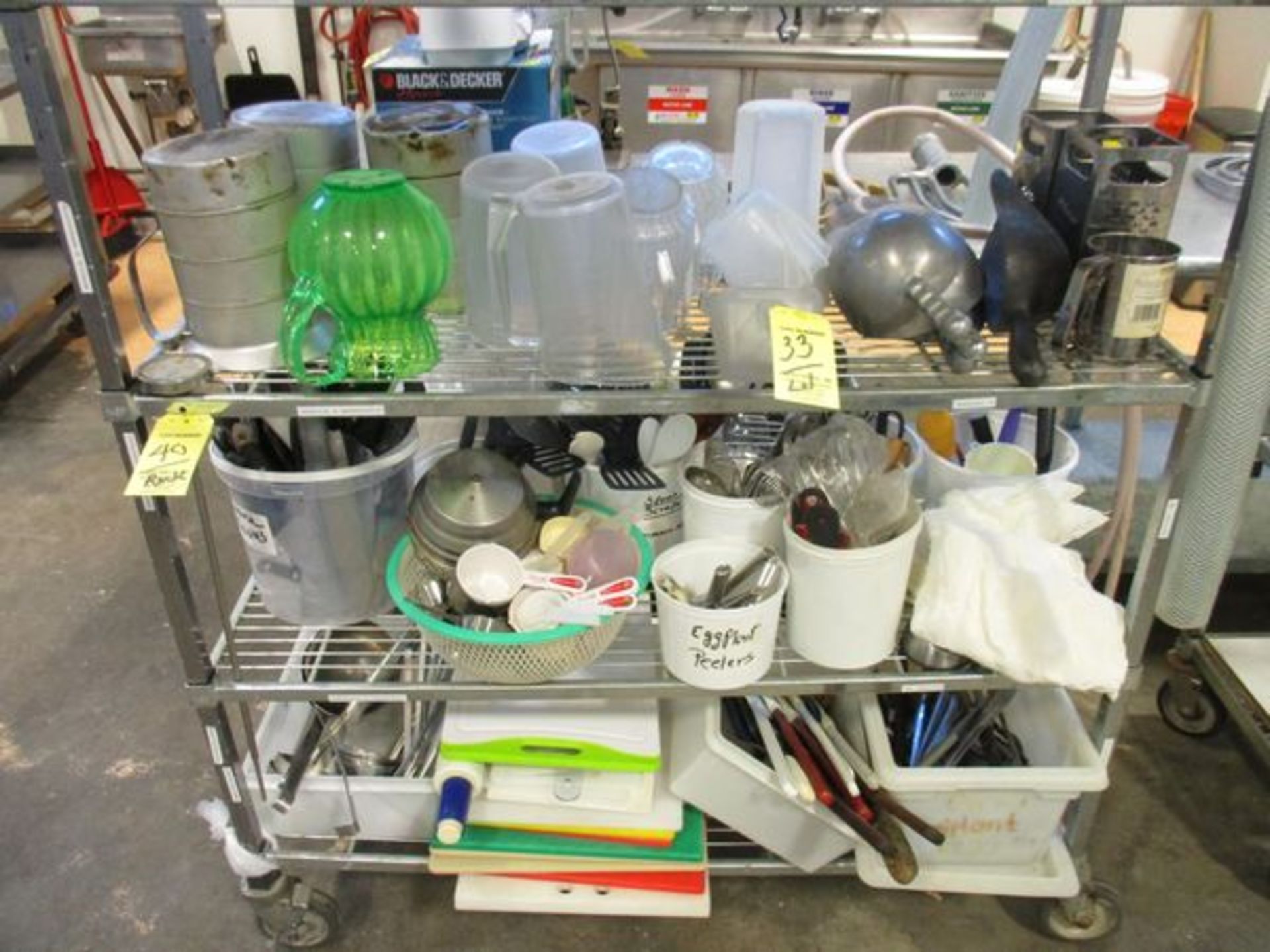 LOT Pitchers, Utensils, Buckets, Etc. on Rack - Image 2 of 3