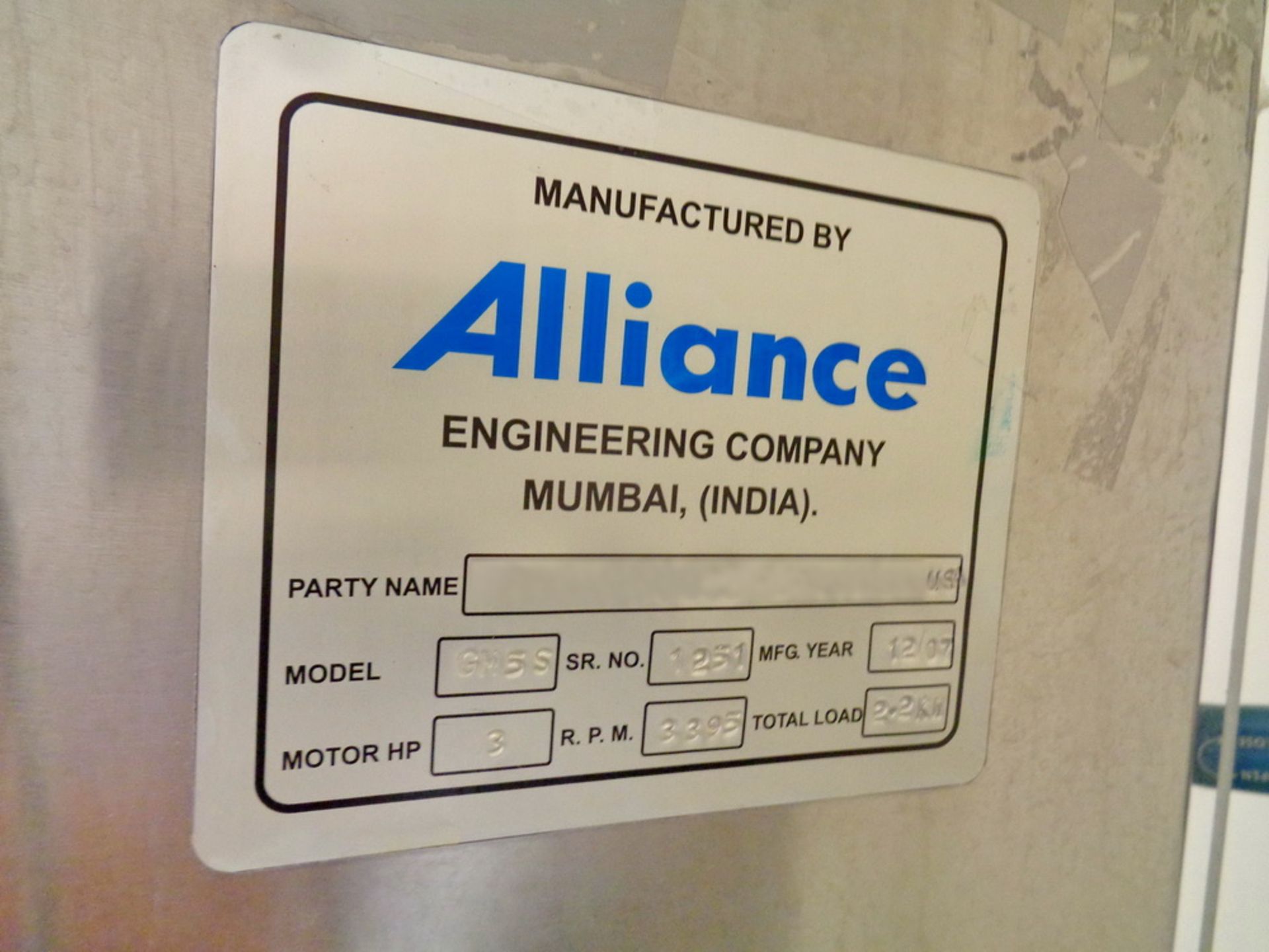 Alliance Engineering Co. Fluid Bed Dryer 5 KG, Model GM-5, S/N 1251 - Image 4 of 13