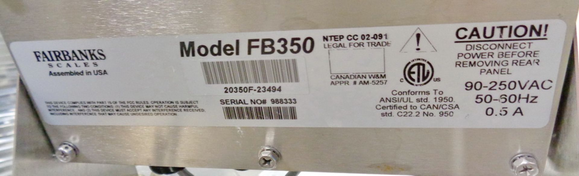 Fairbanks 50 lb x 0.001 lb Digital Platform Scale, Model FB 350, S/N 988333 - Image 4 of 4