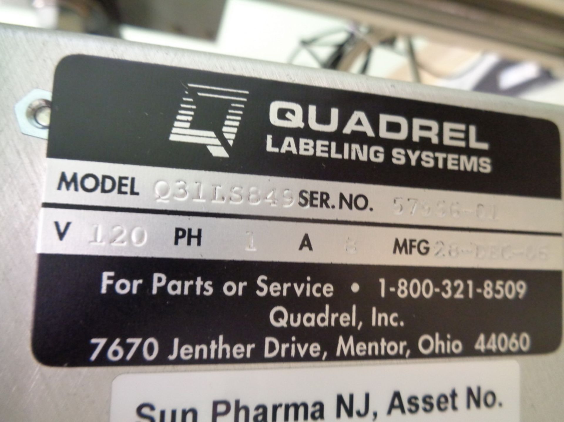 Quadrel Print and Apply Pressure Sensitive Carton Labeler, Model Q31-LS849, S/N 57956-01 - Image 11 of 13