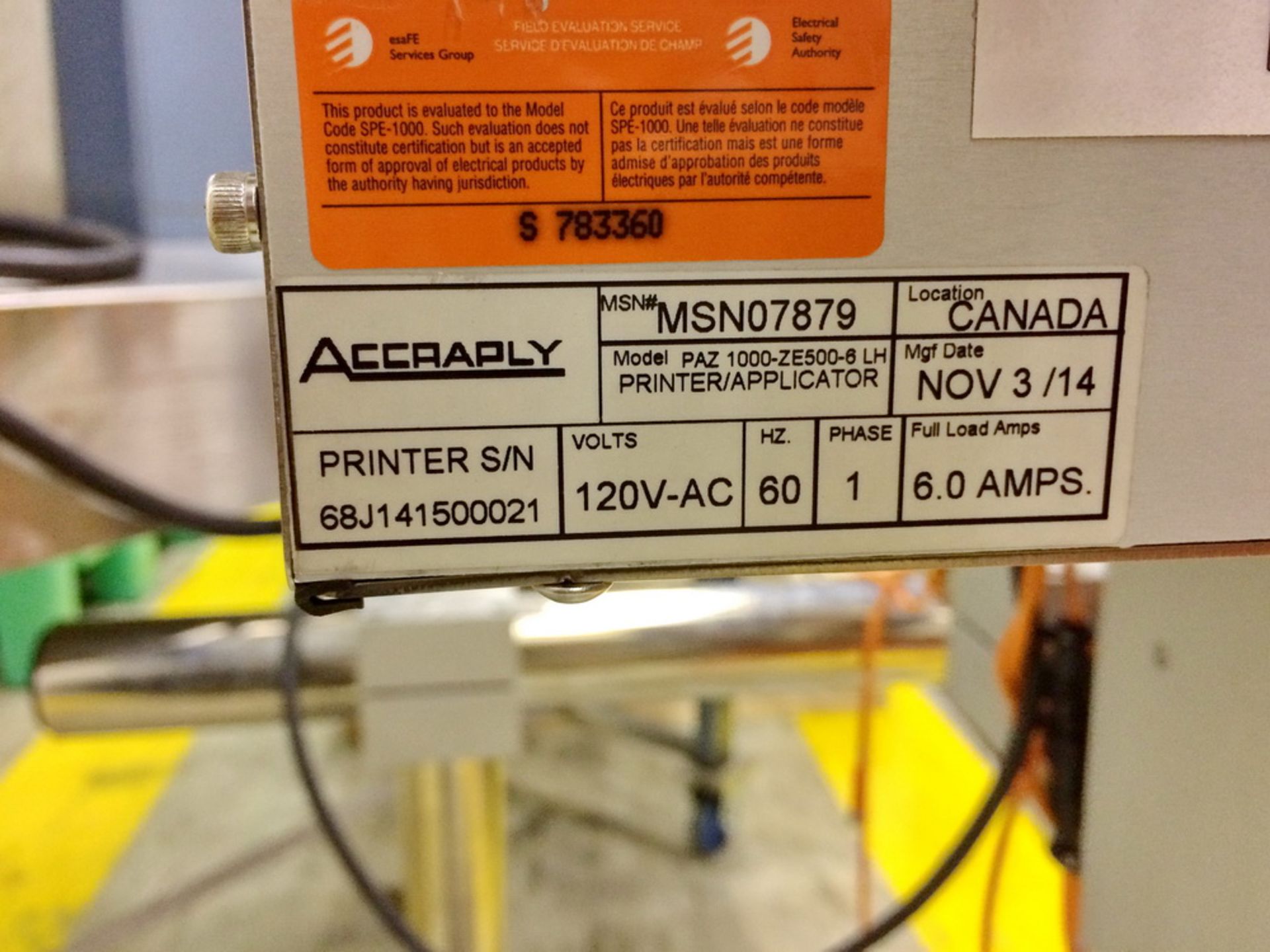 Accraply Label Printer / Applicator, Model PAZ 1000-ZE500-6LH, with printer S/N 68J141400017 - Image 4 of 5