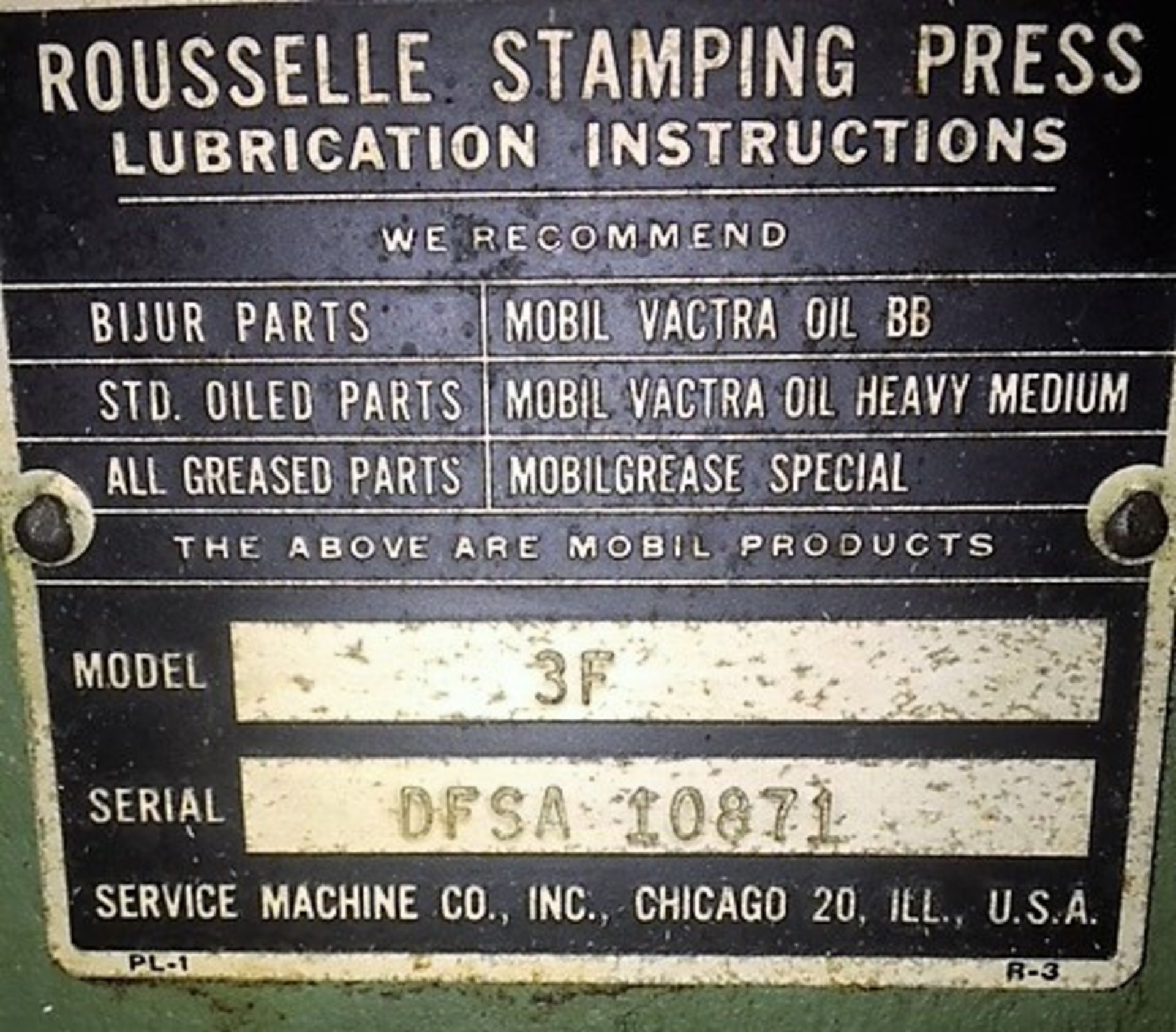 Rousselle Mdl. 3F 25-Ton Capacity OBI Press, S/N: DFSA-10871 (Located in Ronkonkoma, NY) - Image 4 of 4
