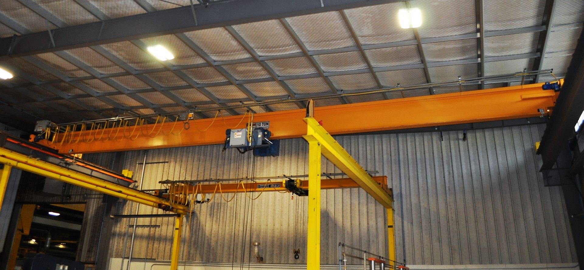 ALTOONA 10 TON TOP RUNNING OVERHEAD BRIDGE CRANE, WITH 58' SPAN, RADIO CONTROLLED, DEMAG 10 TON