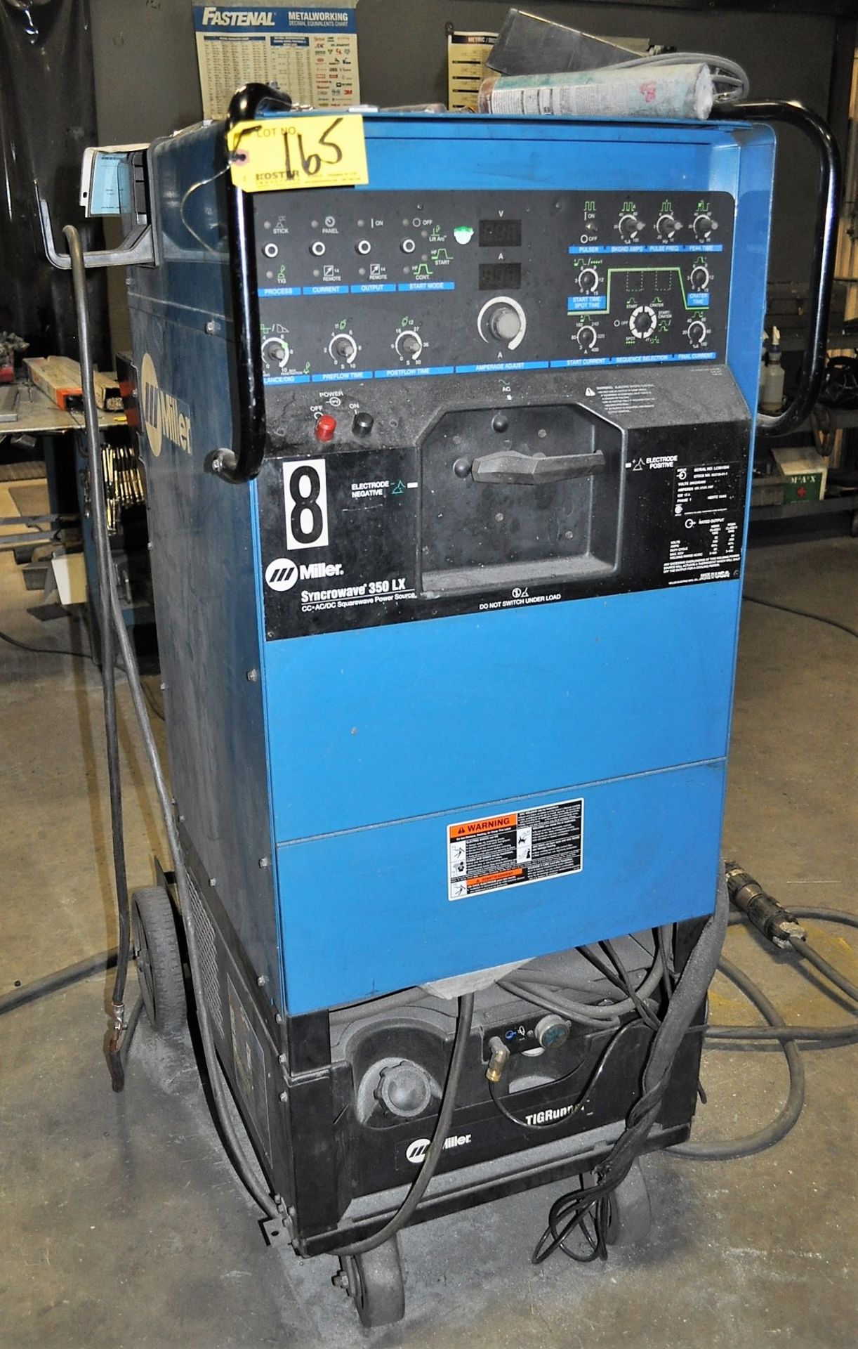 MILLER SYNCROWAVE 350LX 300 / 350-AMP CC AC/DC WELDING POWER SOURCE, WITH TIG GUN, TIG RUNNER,