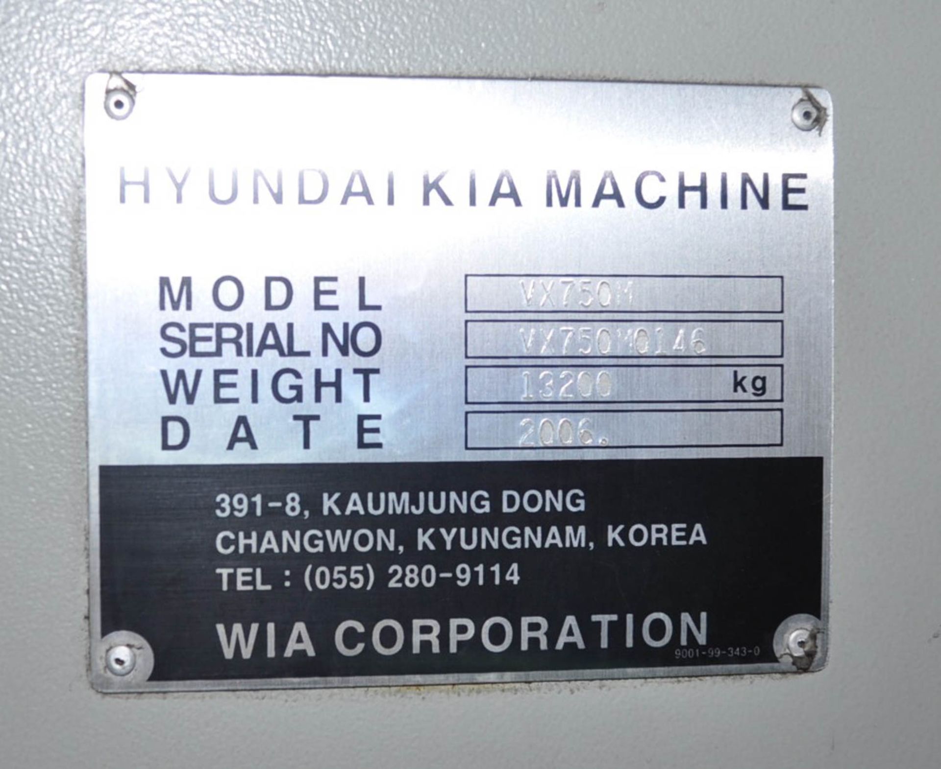 HYUNDAI KIA MDL. VX750M CNC VERTICAL MACHINING CENTER, WITH FANUC 18iMB CNC CONTROL, TRAVELS: X-61", - Image 6 of 6