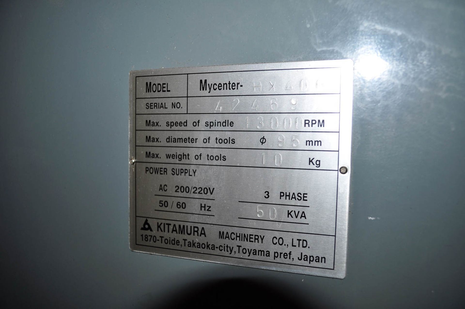 KITAMURA MYCENTER MDL. HX400 CNC HORIZONTAL MACHINING CENTER, WITH FANUC 16iM CNC CONTROL, - Image 7 of 8