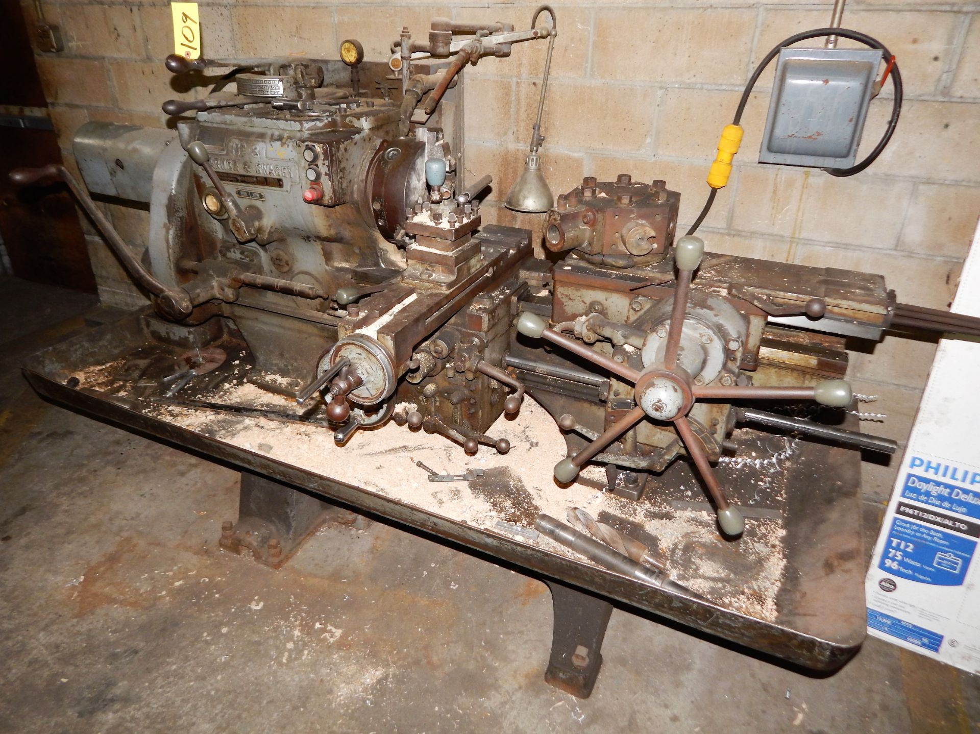 WARNER & SWASEY MDL. M-1200 NO. 3 6-POSITION TURREY LATHE WITH 10" 3-JAW CHUCK, LOT NO. 296, 67-1480