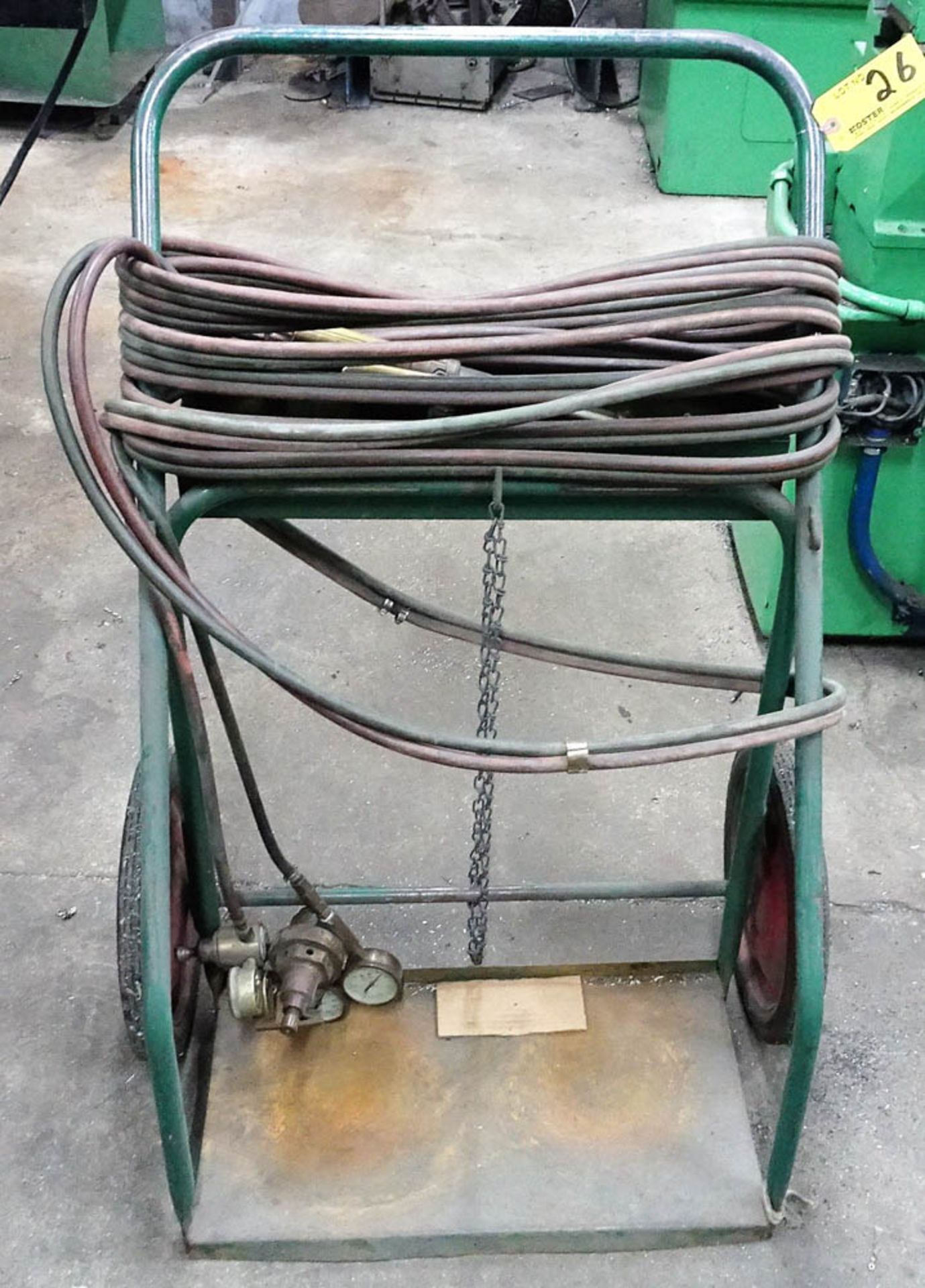 2 WHEELED TORCH CART WITH ASSOCIATED REGULATORS, HOSES AND TORCH HEADS