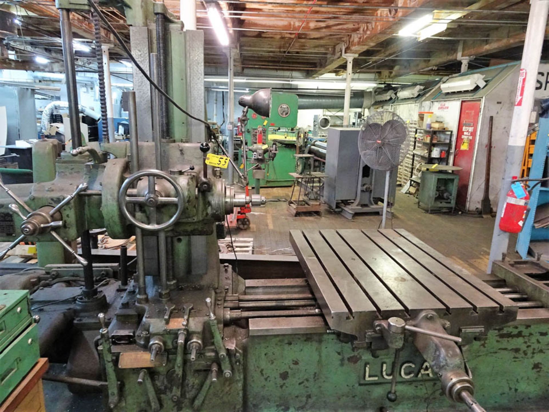 LUCAS NO. 41 HORIZONTAL MILLING MACHINE, WITH 48" X 34" T-SLOT TABLE, APPROXIMATELY 42" VERTICAL