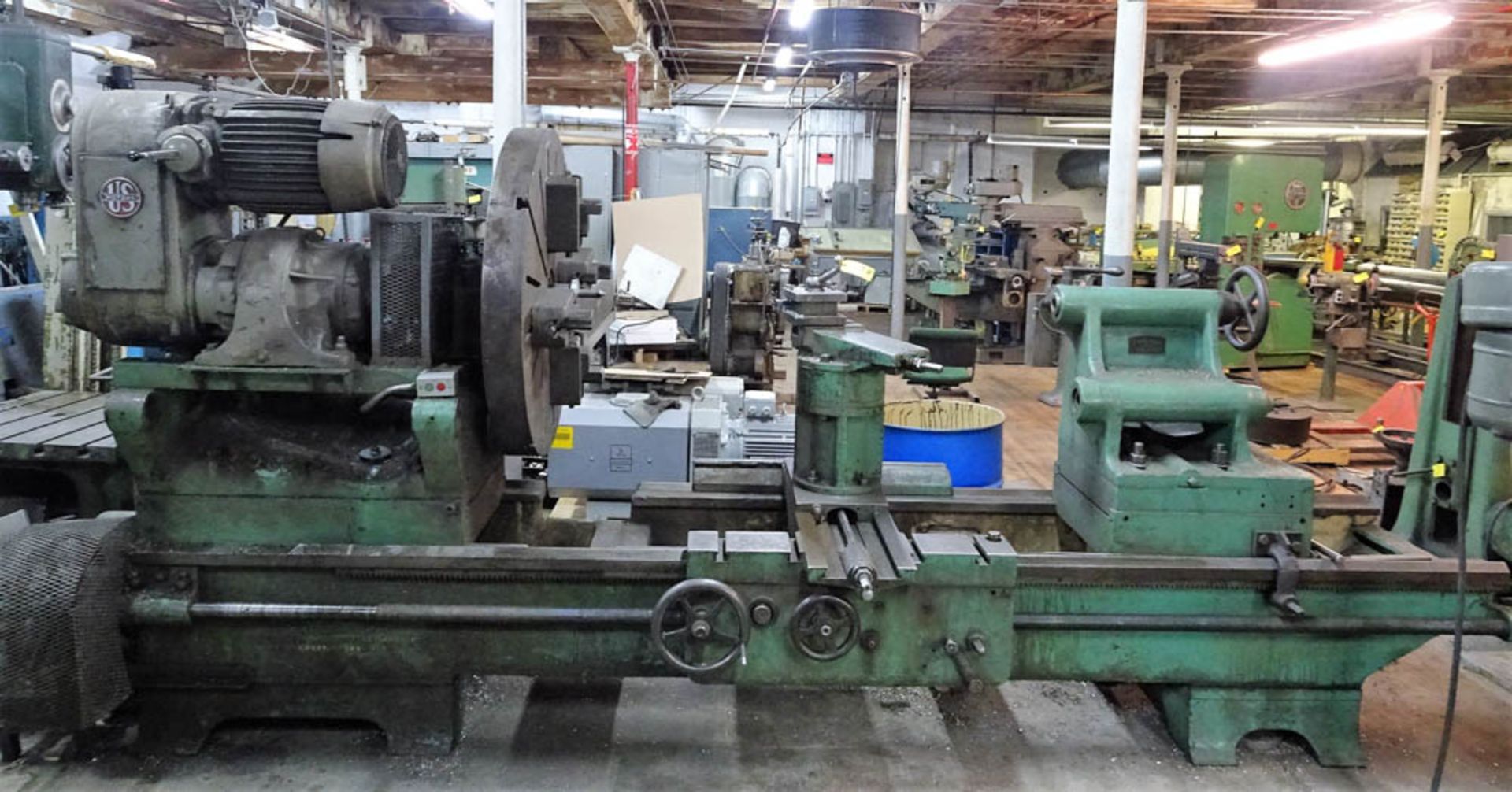 JJMGABE LATHE WITH APPROXIMATELY 128" BED, DUAL HEAD CENTER, APPROXIMATELY 10" TOOL POST RISER,