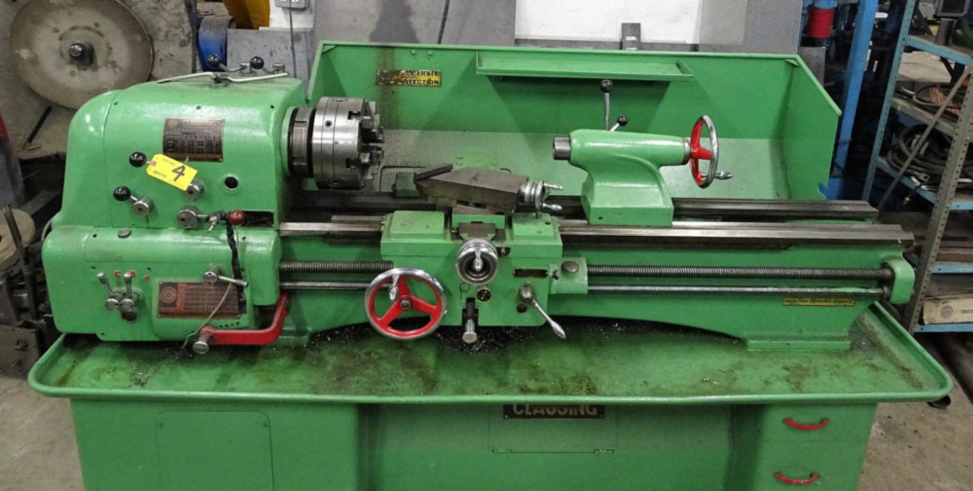 CLAUSING GEAR HEAD ENGINE LATHE WITH 60" TABLE, 10" 6-JAW CHUCK, 13" SWING