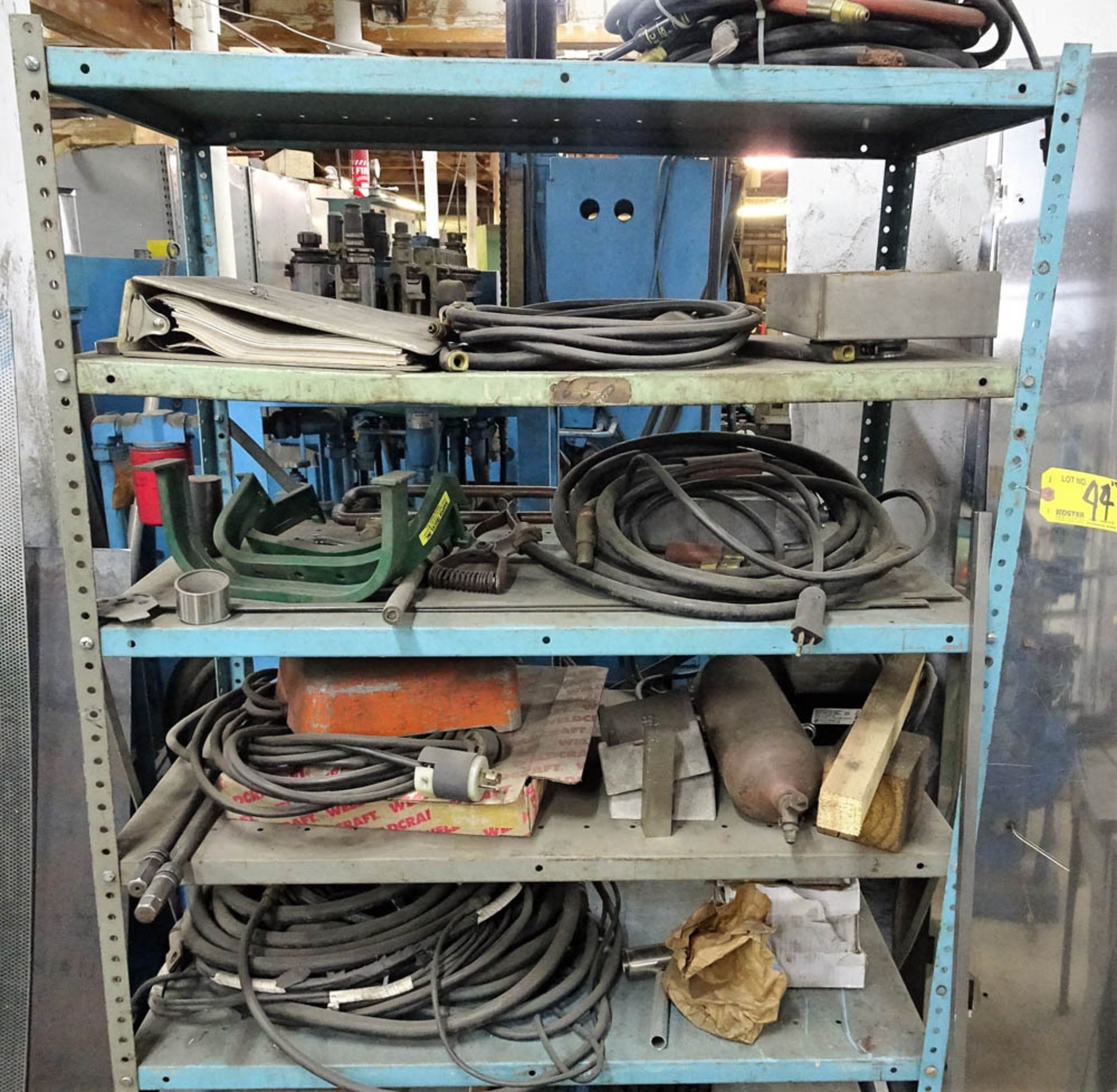 (4) MEDIUM DUTY RACKS WITH CONTENTS, CONTENTS INCLUDE BUT ARE NOT LIMITED TO: WELDING MASKS, LIFTING - Image 3 of 4