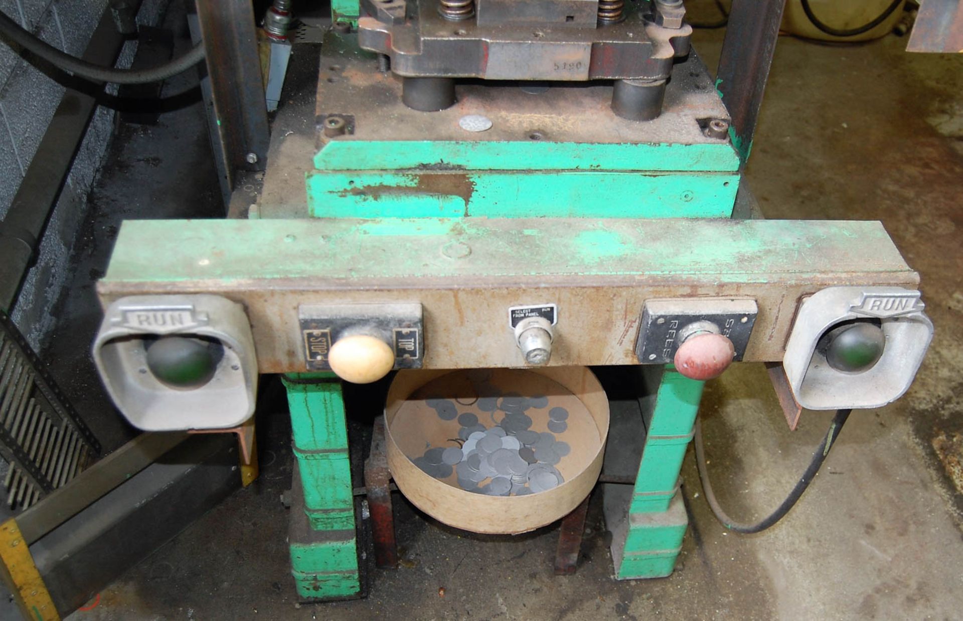 15-TON ROUSSELLE #2E AIR CLUTCH FLYWHEEL TYPE OBI PRESS, DUAL PALM, 16-1/4" X 11" BED, S/N: 13958 - Image 5 of 8