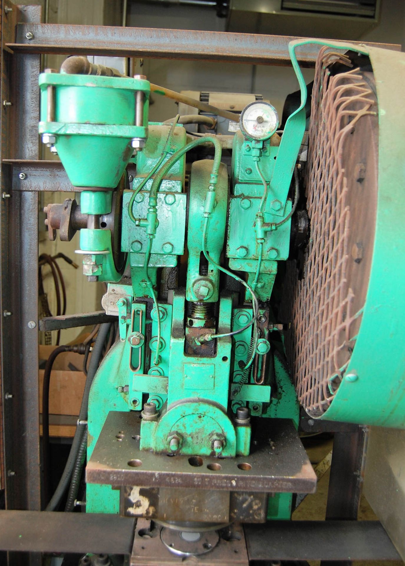 15-TON ROUSSELLE #2E AIR CLUTCH FLYWHEEL TYPE OBI PRESS, DUAL PALM, 16-1/4" X 11" BED, S/N: 13958 - Image 4 of 8