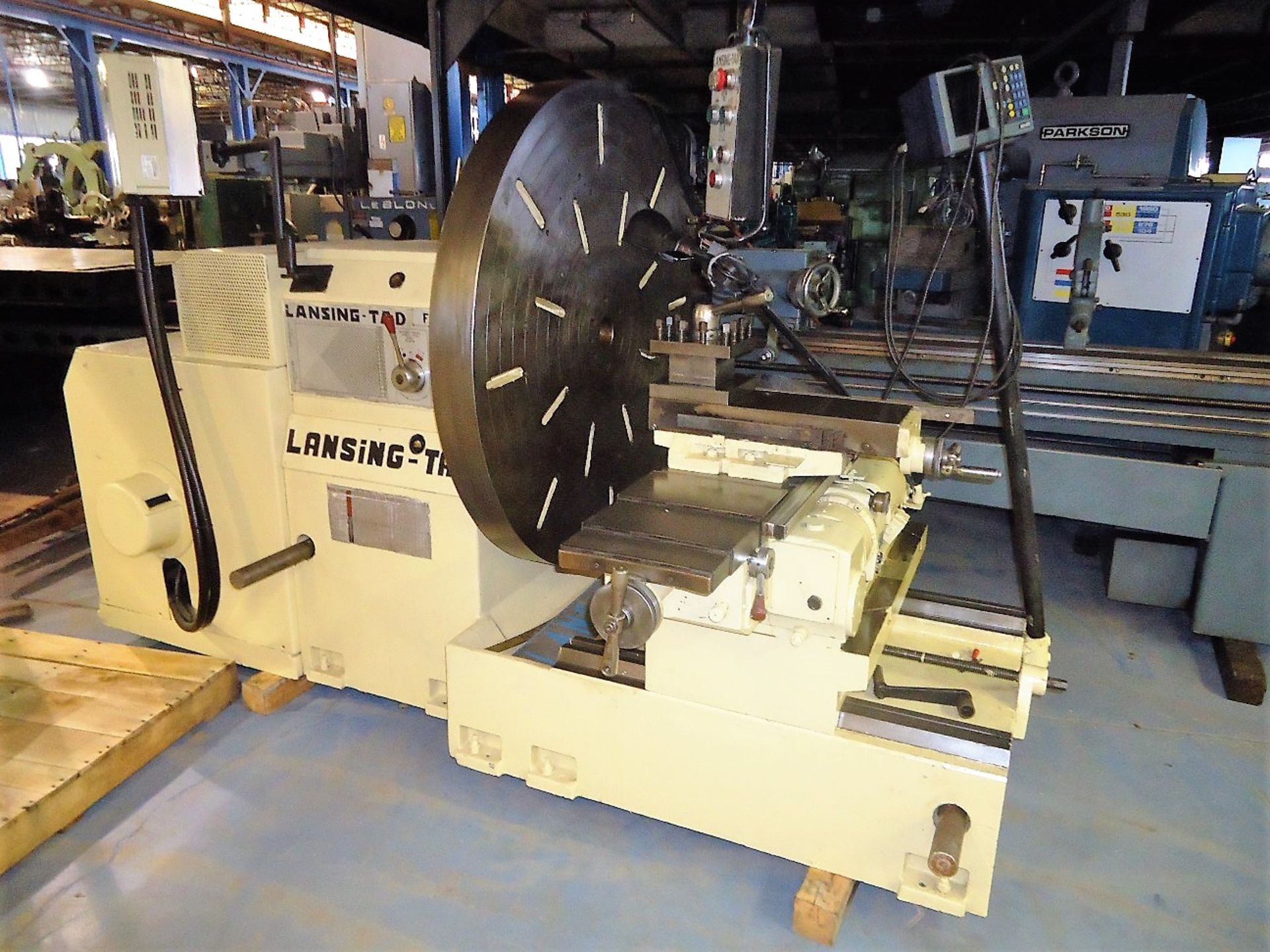 52” LANSING MDL. TADF650 FACING LATHE, 200 RPM, 52” SWING, 47” FACEPLATE [1980]