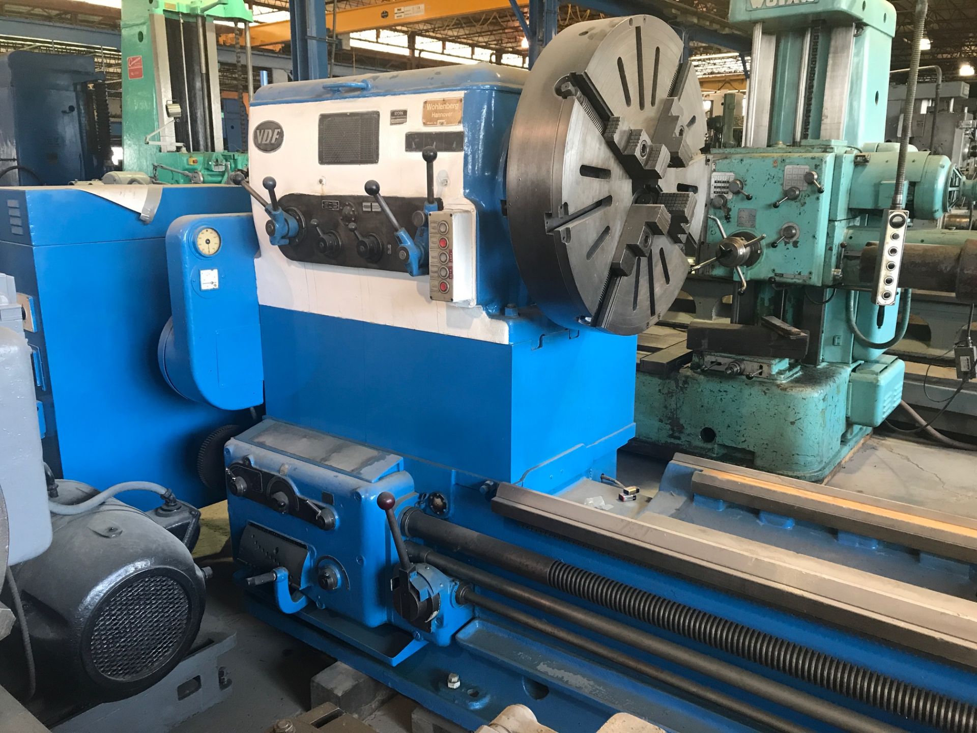 64”X15’CC VDF ENGINE LATHE, RAISED, 64” SWING, 30” OCS, 3.5” HOLE, IN/MM THREADING, 20 HP