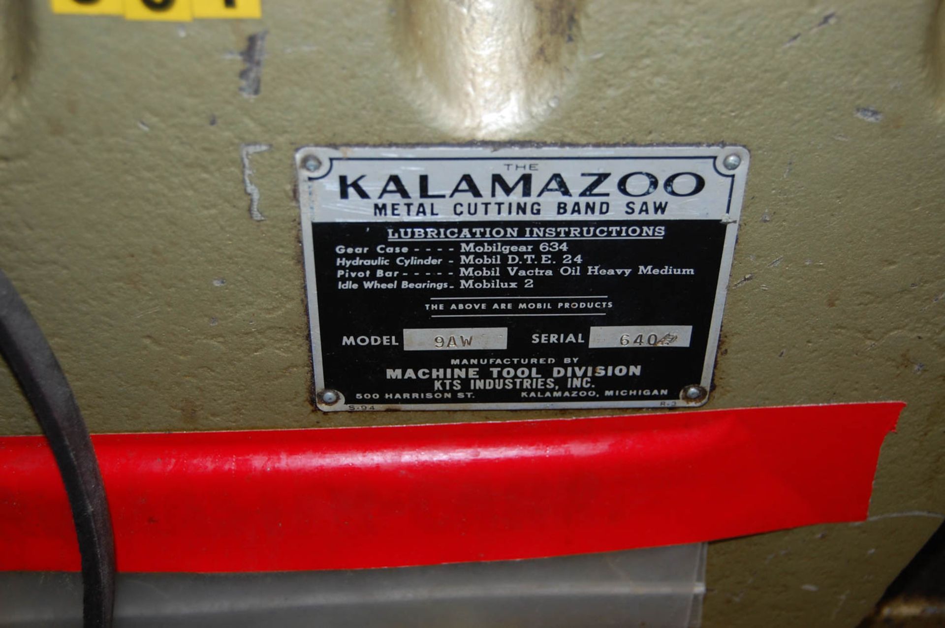 KALAMAZOO MDL. 9AW HORIZONTAL BANDSAW, S/N: 640 - Image 3 of 3