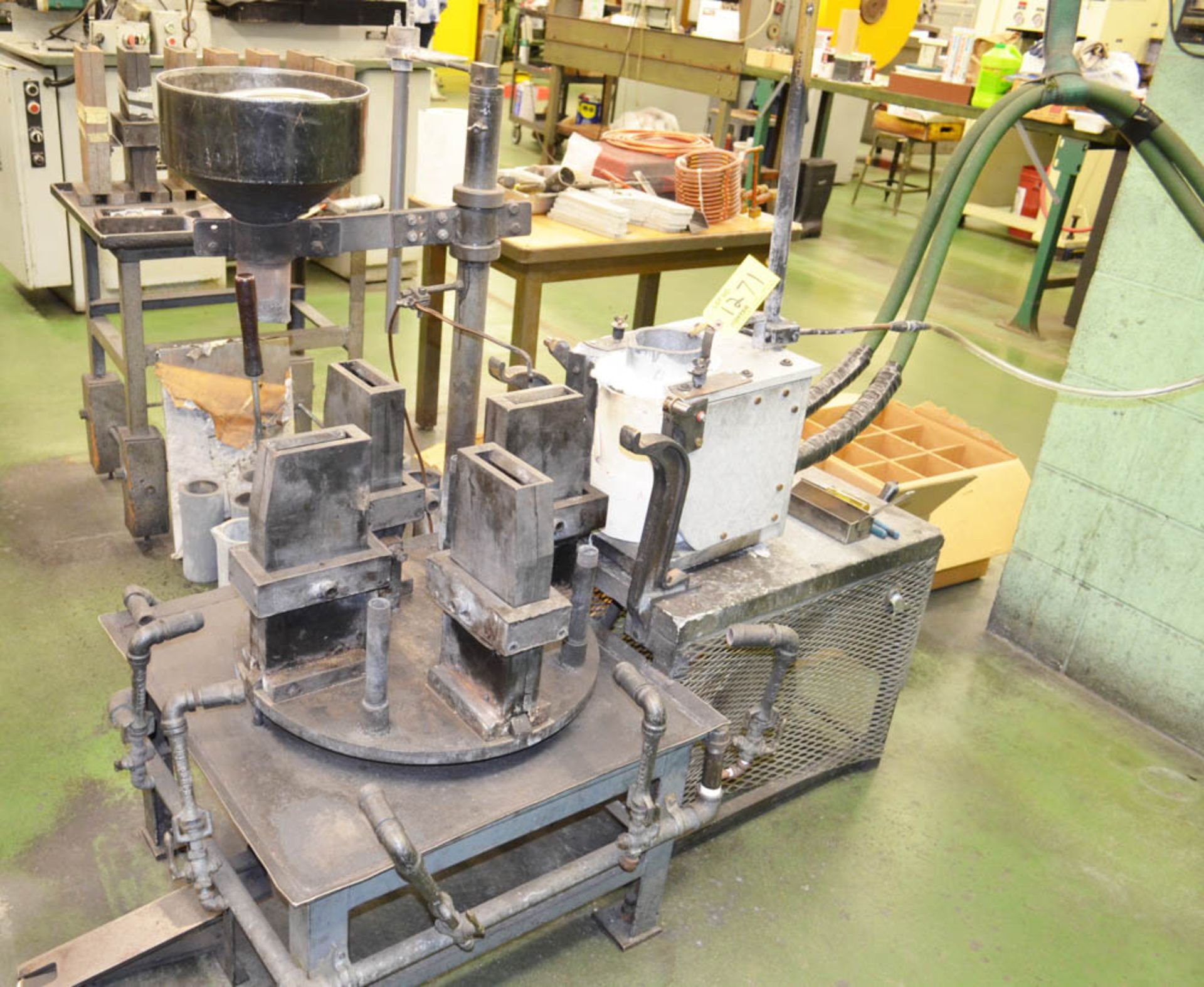 ROTARY 4-STATION TILT FURNACE, WITH ASSORTED CRUCIBLES, BOOK MOLDS, EXTRA COILS, PUSH RODS