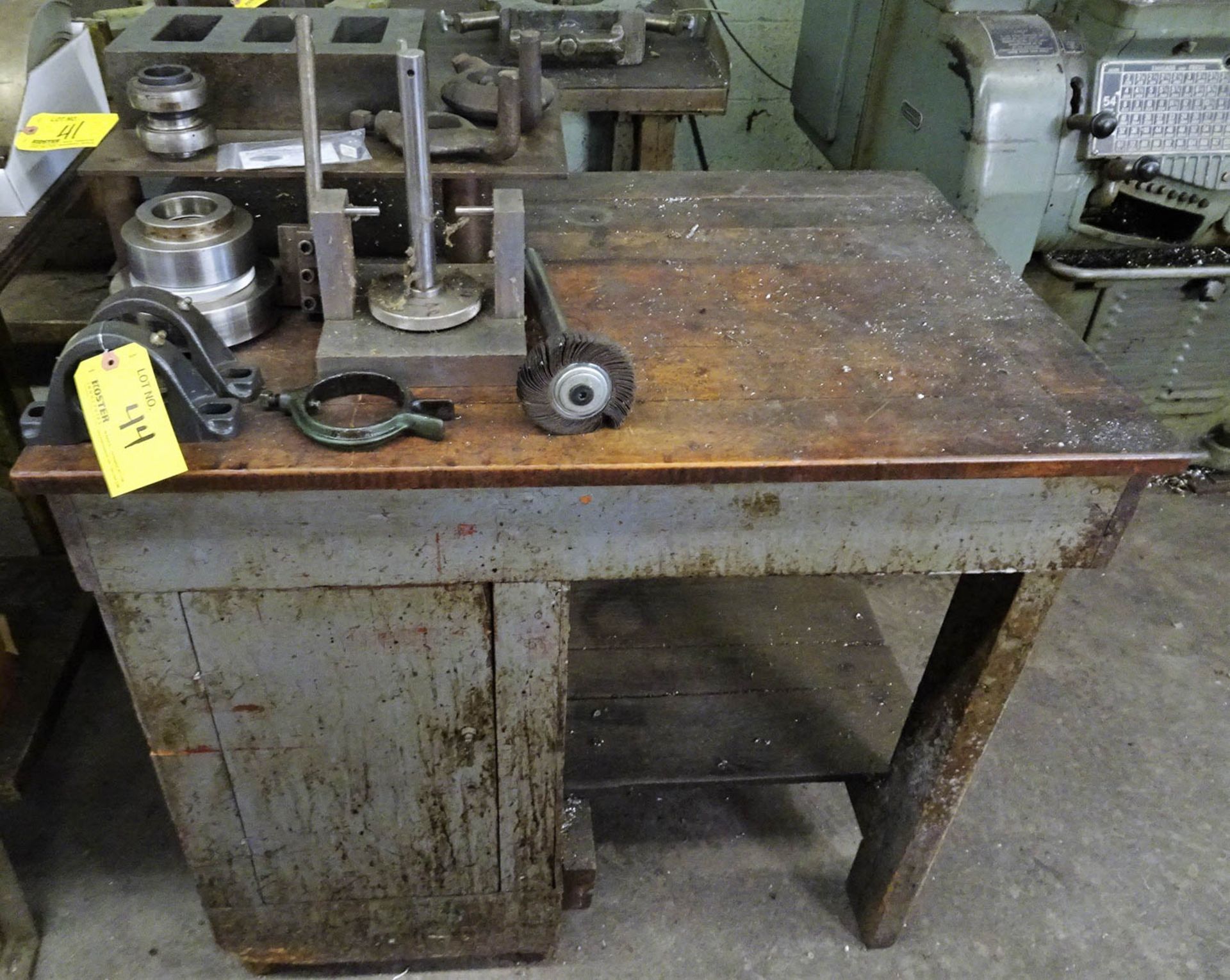 STEEL WORK BENCH, STEEL FRAMED WOOD TOP WORK BENCH, WOODEN SINGLE DOOR WORK BENCH, 2-SHELVED BENCH - Image 5 of 7