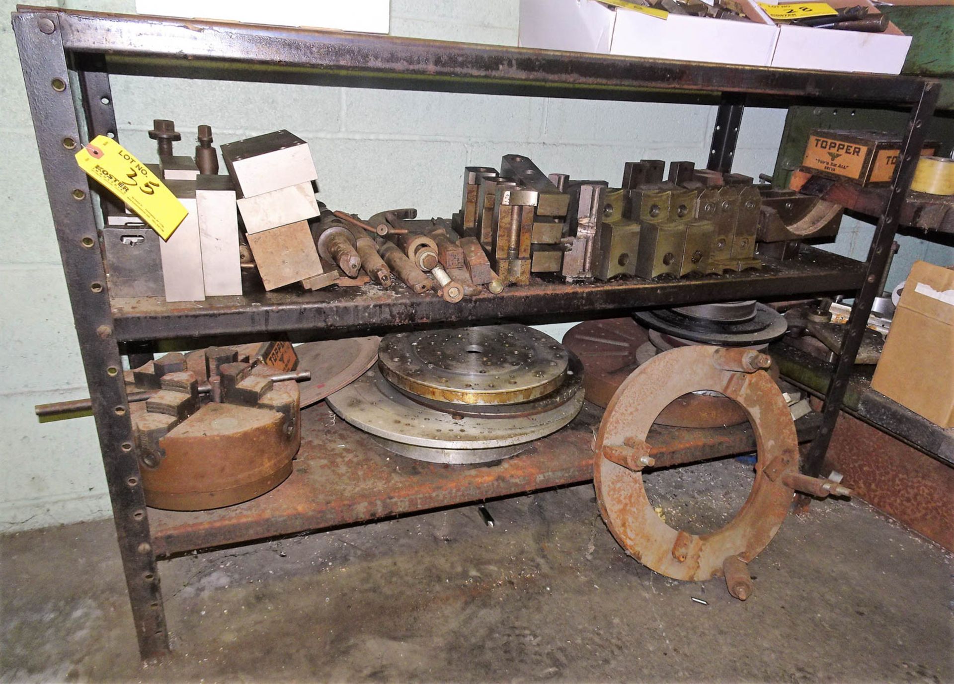 (2) STEEL WORK BENCHES, 3-SHELVED SHELVING UNIT WITH CONTENTS ON LOWER SHELVES, INCLUDING BUT NOT - Image 3 of 3