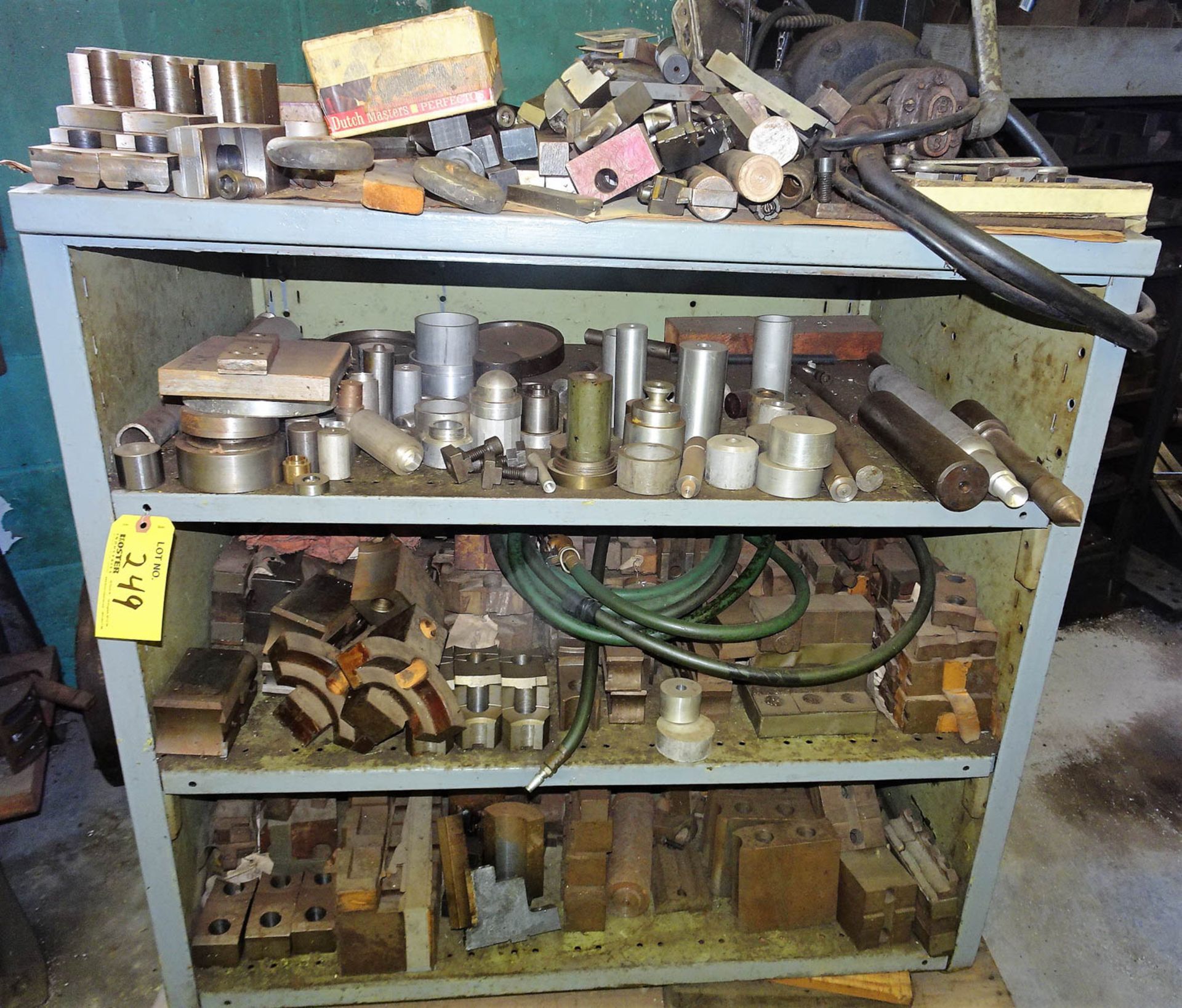 (3) SHELVING UNITS, (1) STEEL LEGGED STEEL TOPPED WORK BENCH WITH CONTENTS, INCLUDING: CHUCK JAWS, - Image 4 of 5