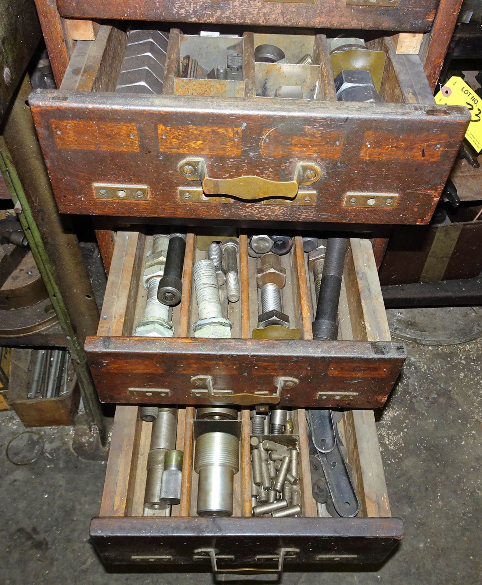 LOT OF (2) WOOD MULTI-DRAWER SMALL PARTS CABINETS WITH CONTENTS, INCLUDING: SETTING NUTS, BOLTS, - Image 3 of 6