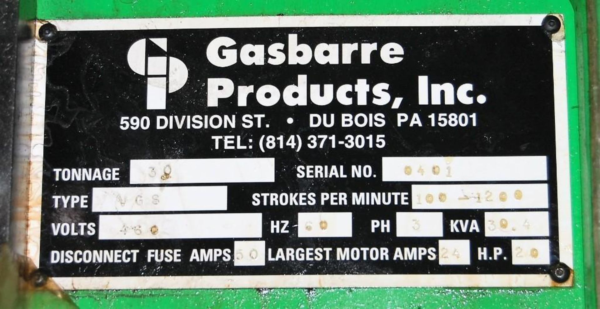 GASABARRE MODEL VGS 30-TON HIGH SPEED PRESS - Image 6 of 10