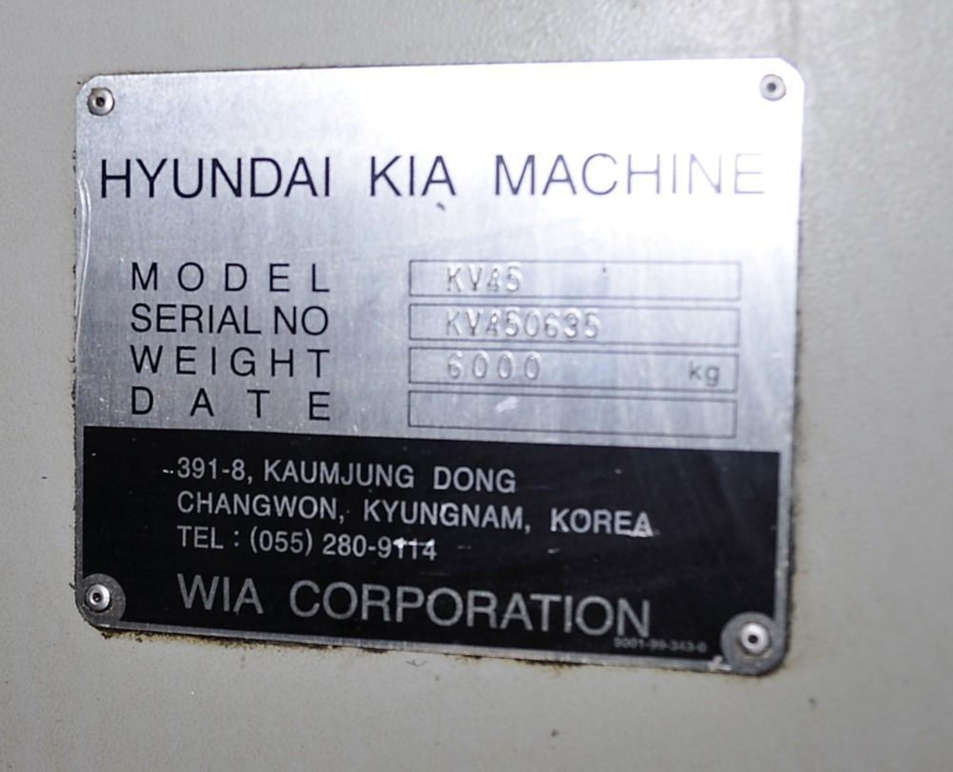 HYUNDAI KIA MODEL KV45 CNC VERTICAL MACHINING CENTER - Image 8 of 8