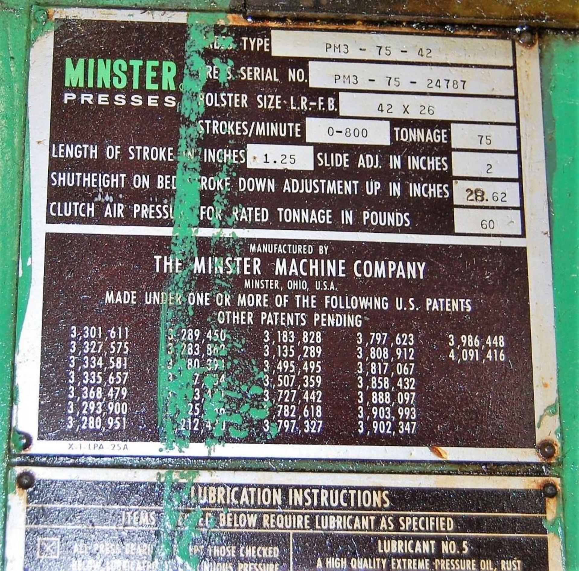 MINSTER MODEL PM3-75-24787 75-TON HIGH SPEED PRESS - Image 12 of 12