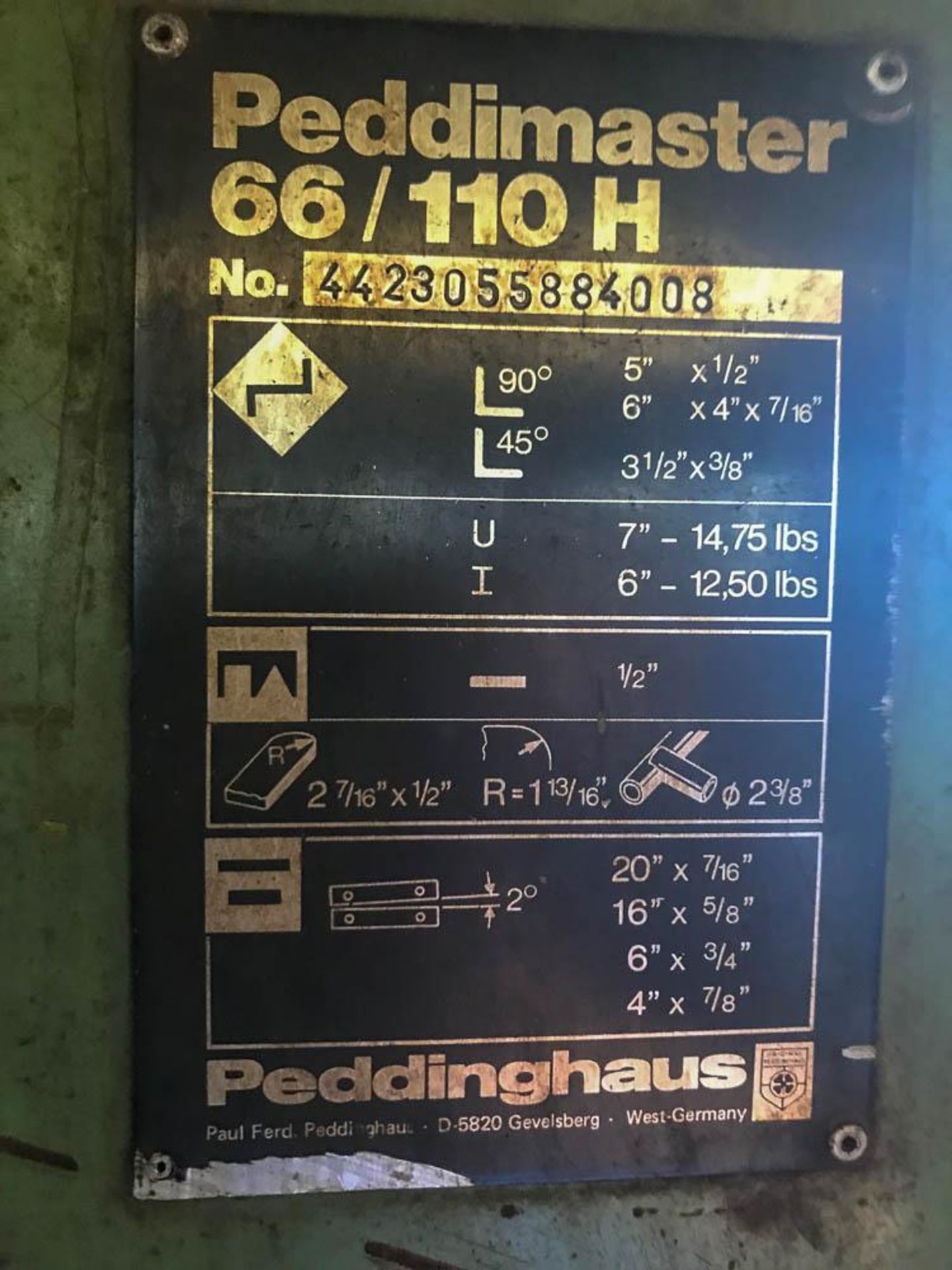 PEDDINGHAUS MODEL PEDDIMASTER 66/110H 75-TON CAPACITY HYDRAULIC IRONWORKER - Image 8 of 9