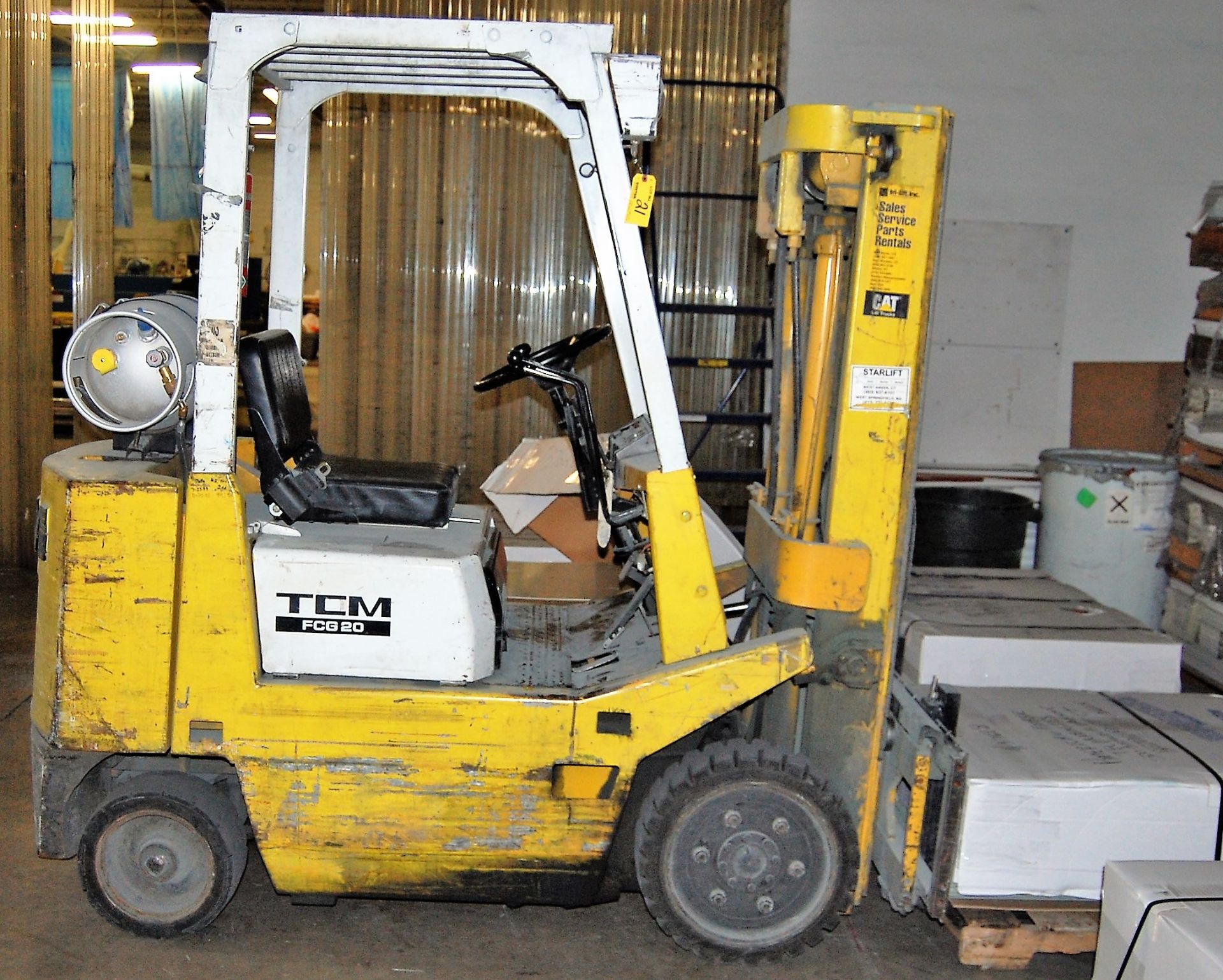 3750# TCM MDL. FCG20N6 PROPANE FORKLIFT, SIDE SHIFT, HARD TIRES, TRIPLE MAST, S/N: 4880-4009 (NO