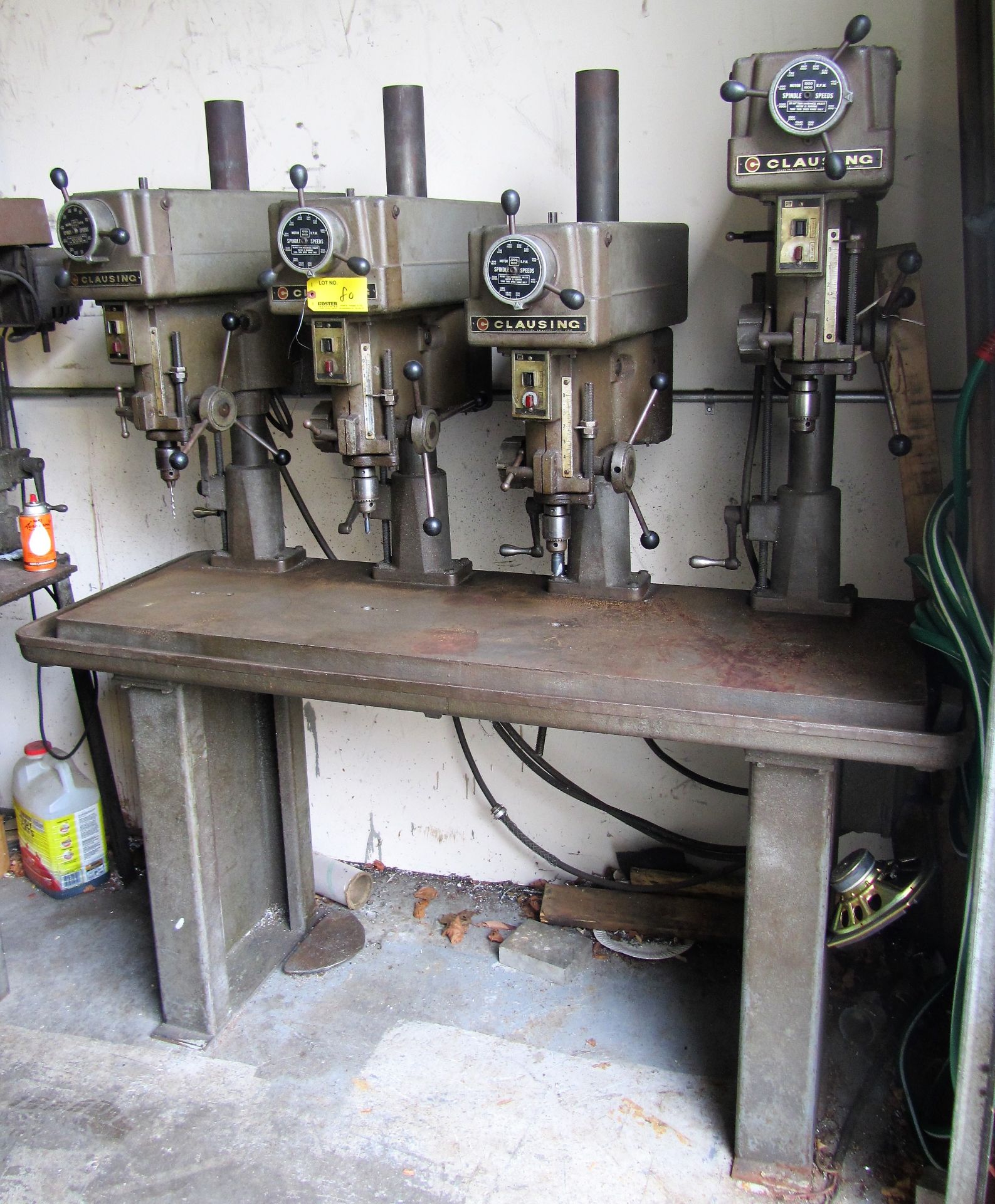 CLAUSING MDL. 1666 4-SPINDLE GANG DRILL, VARI-SPEED, 330-4000 RPM, 15" X 60" PRODUCTION TABLE, S/