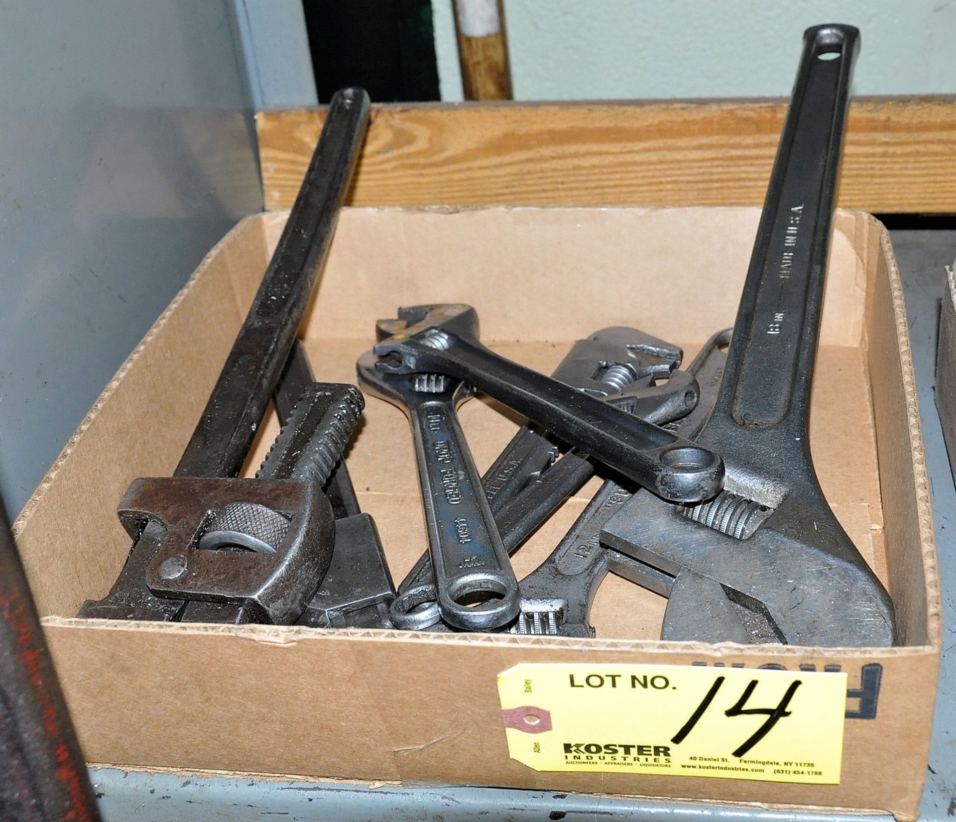 ADJUSTABLE AND PIPE WRENCHES IN (1) BOX WITH (1) 32" PIPE WRENCH