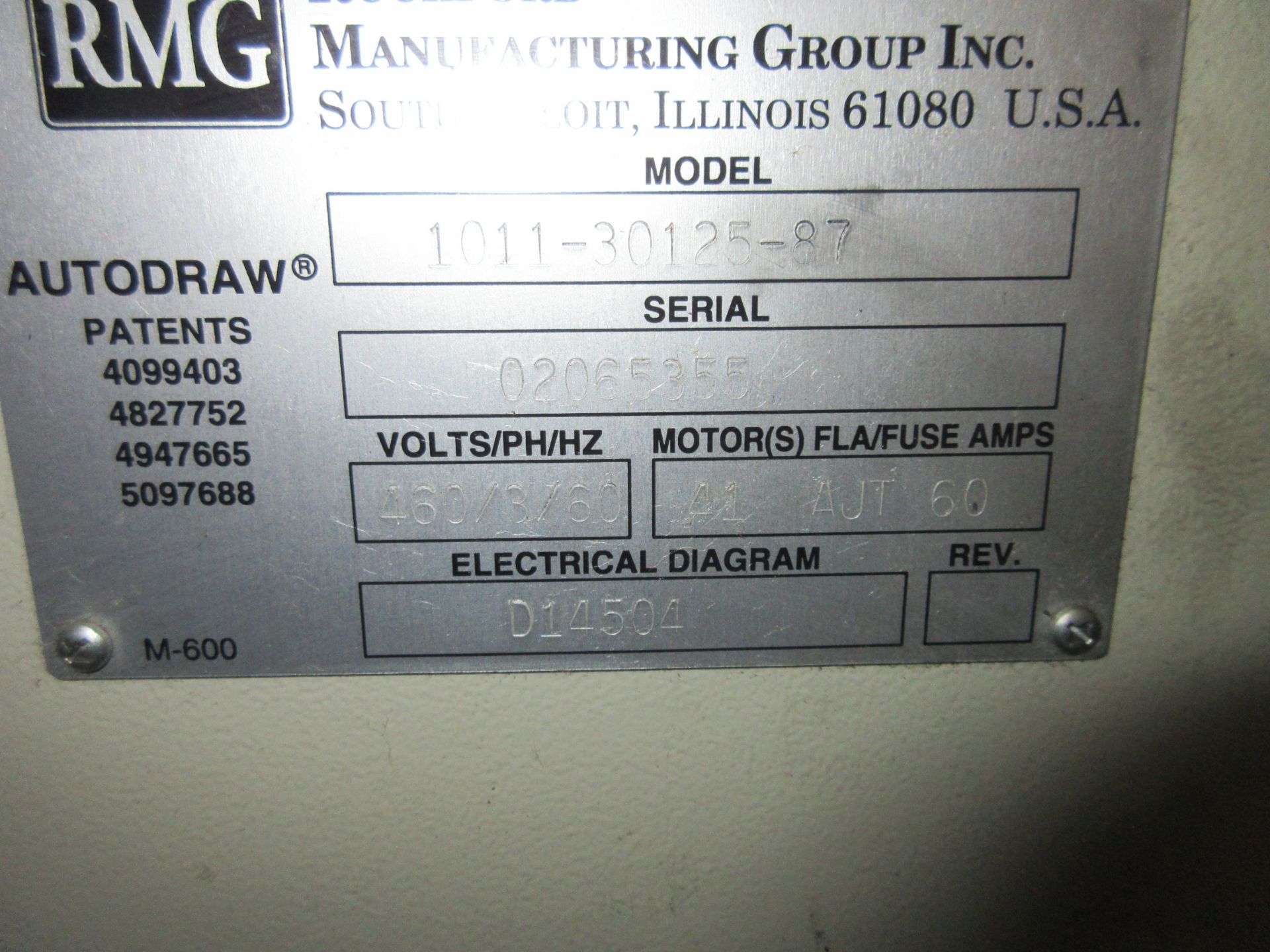 RMG MDL. 1011-30125-87 WIRE DRAWER, S/N: 2065355 30HP MOTOR, 125 FPM, 44" CAPSTAN, 5/8" NOMINAL WIRE - Image 3 of 3