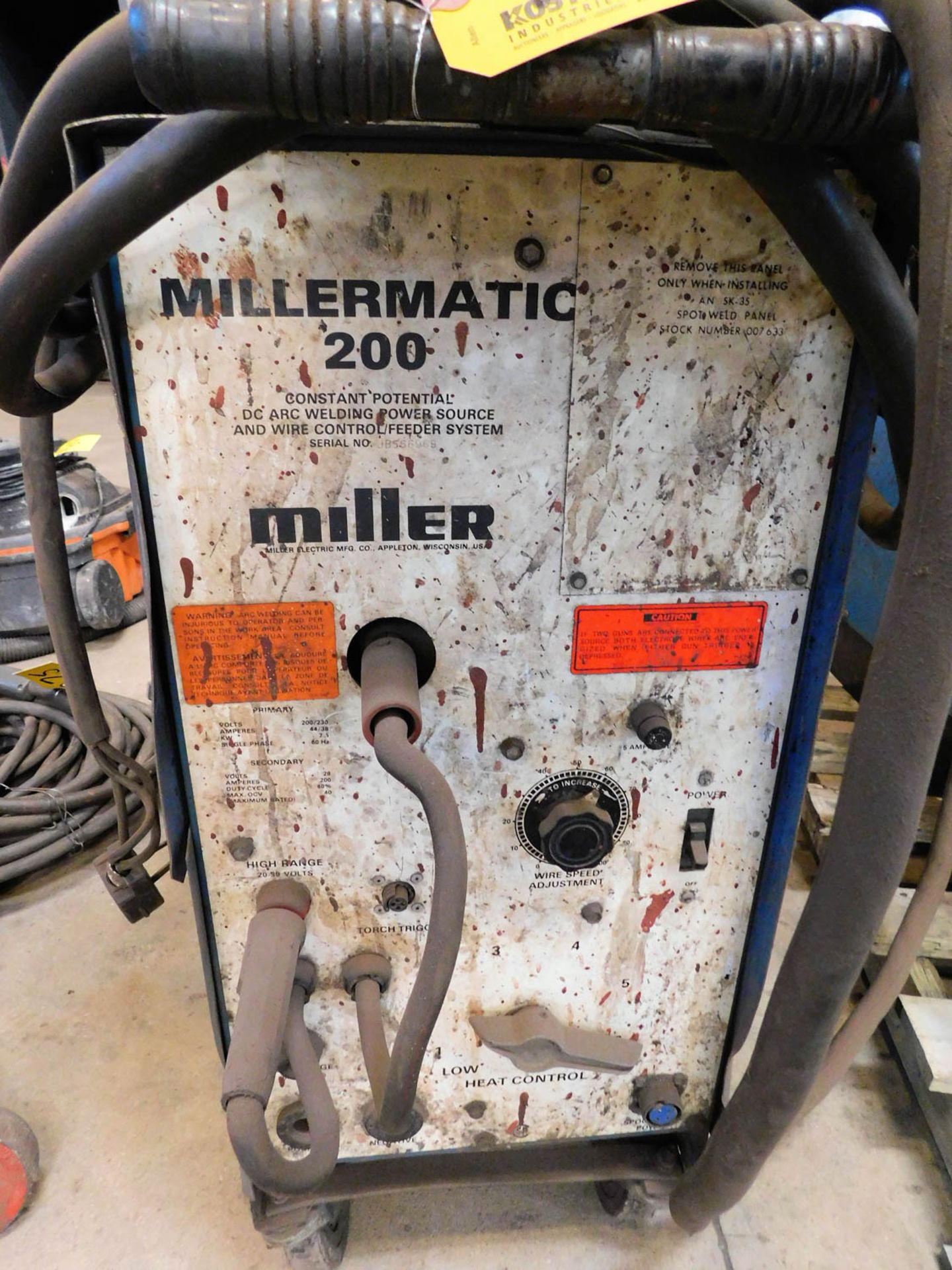 MILLER MILLERMATIC 200 CONSTANT POTENTIAL DC ARC WELDING POWER SOURCE, WIRE FEEDER, S/N: JB566969 - Image 2 of 2