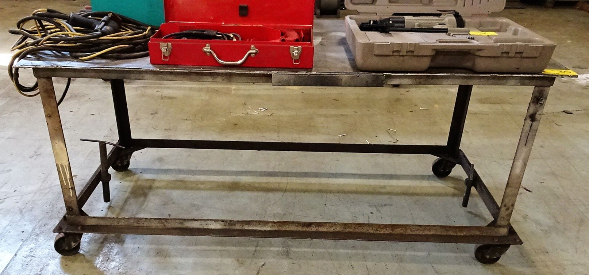 (2) HEAVY DUTY STEEL CASTERED LAY-OUT/WELDING TABLES