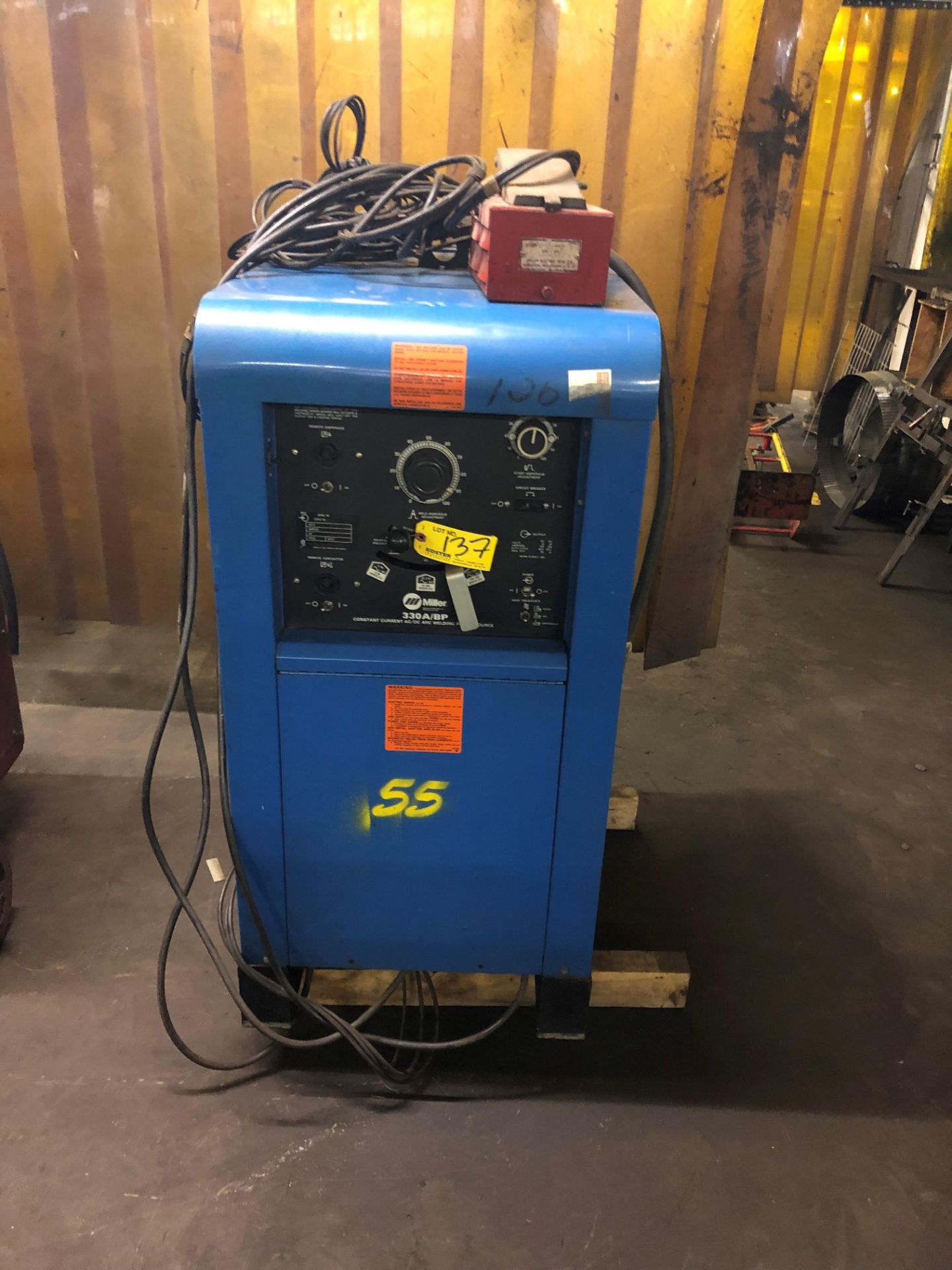 MILLER MDL. 330 A/BP CONSTANT CURRENT AC/DC ARC WELDER, WITH FOOT PEDAL CONTROLS, STOCK NO.