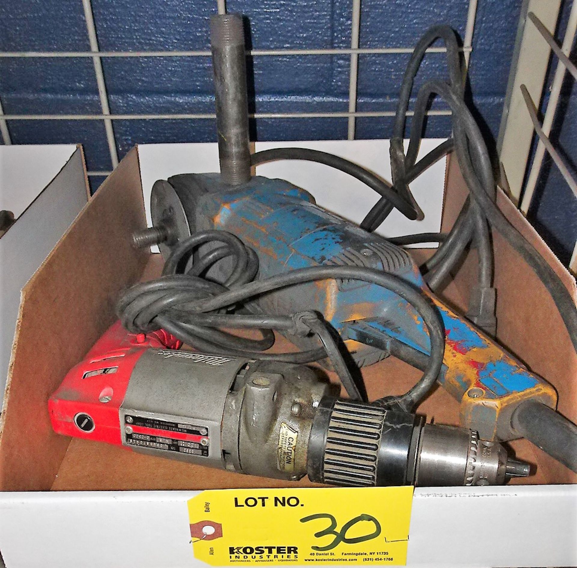 (1) MILWAUKEE ELECTRIC DRILL, (1) RIGHT ANGLE DISC GRINDER