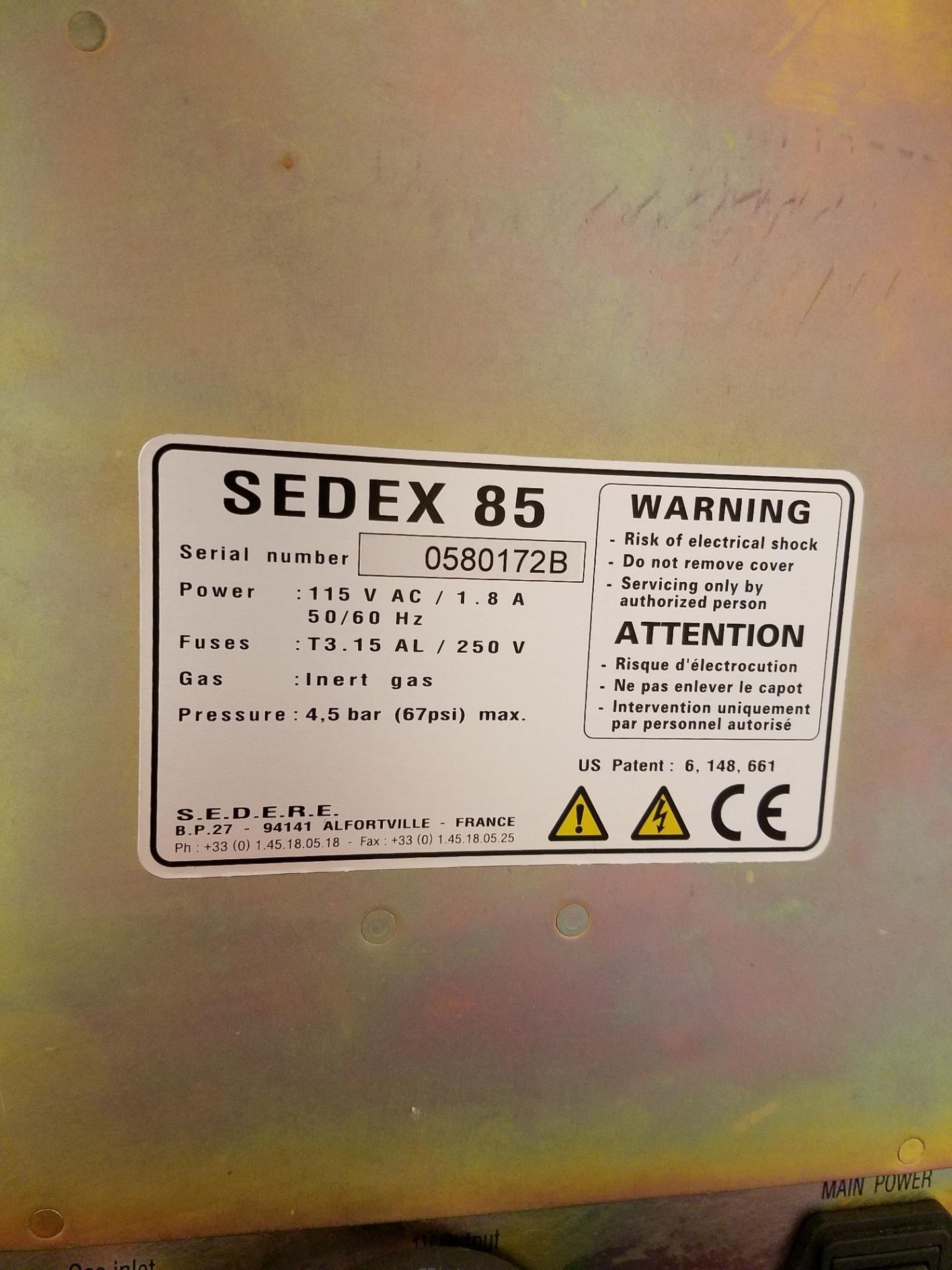 Sedere, Sedex 85 Low-Temperature Evaporative Light-Scattering Detector, S/N 0580172B - Bild 2 aus 2