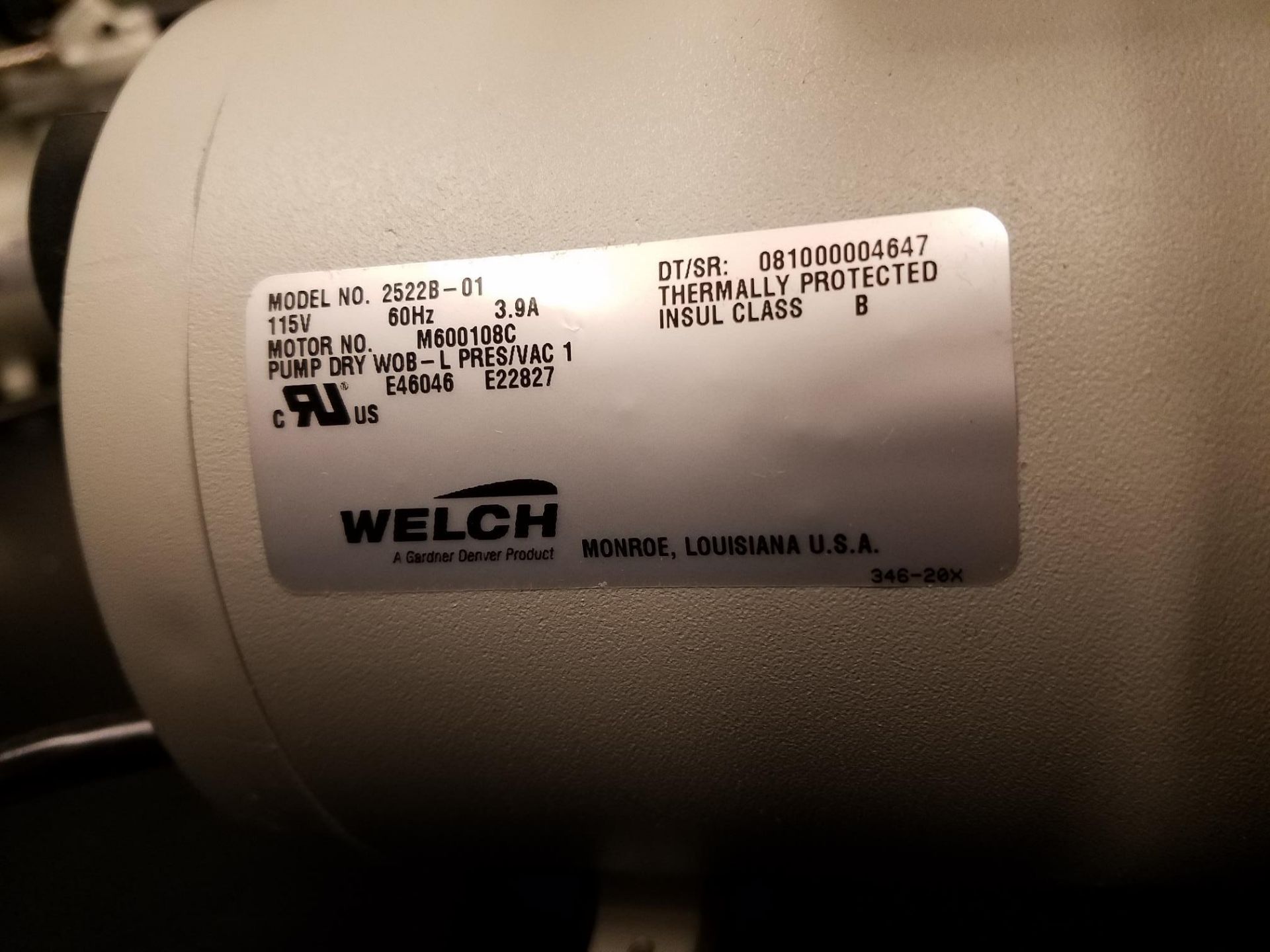 Welch Vacuum Pump, M# 2522B-01 - Image 2 of 2