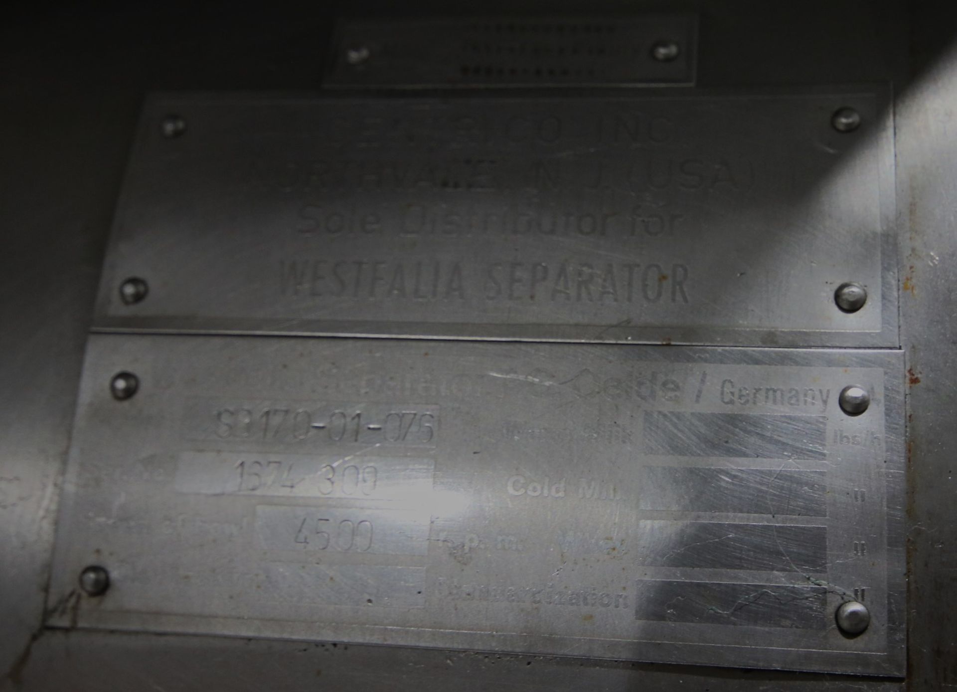 GEA/GEA/Westfalia CIP Separator/Centrifuge, Model MSB170-01-076, S/N 1674-309, Bowl Speed 4500 RPM - Image 8 of 13