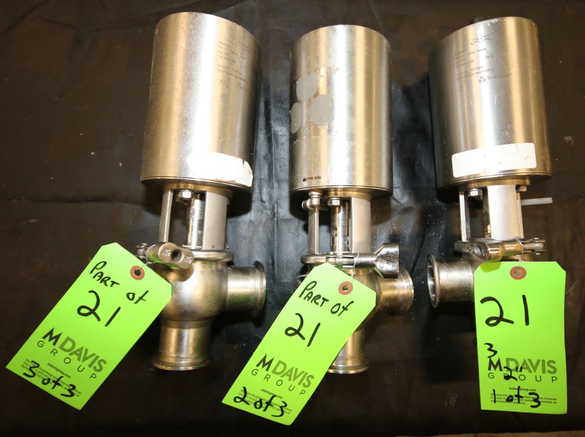 Tri-Clover 2" 2-Way Clamp Type S/S Air Valves, Type UNIQUE 7000, S/N 5016296, S/N 5013485 & S/N