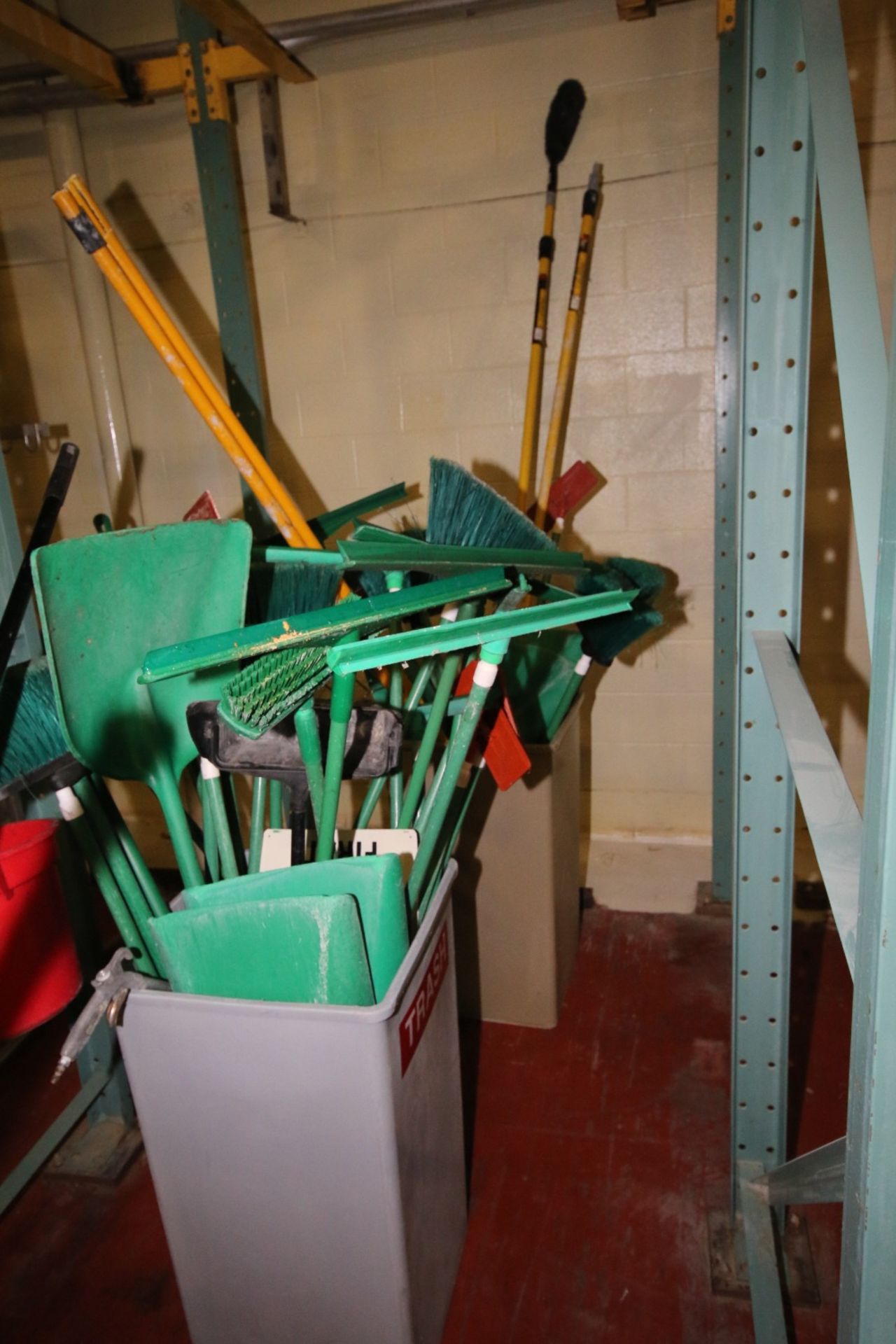Assorted Janitorial Supplies including Wash Baskets, Brooms, Shovels and Squeegees - Image 2 of 2