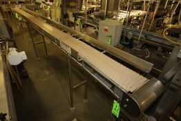 ~26 ft. L Infeed S/S Conveyor with 10" W Plastic Chain, (2) Drives, S/S Legs and 4" H S/S Side
