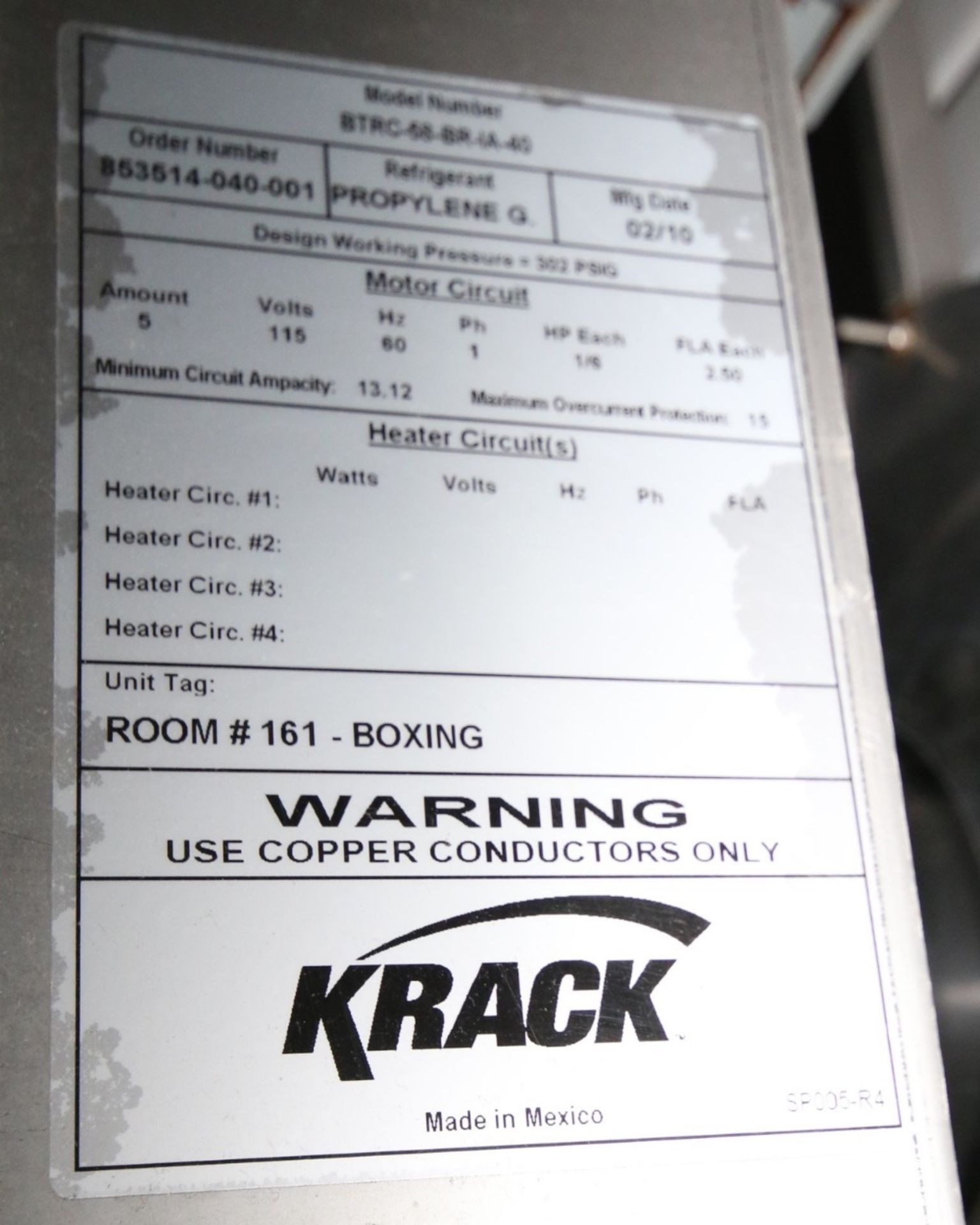 2010 Krack 5-Fan Low Profile Propylene Glycol S/S Evaporator/Blowers, Model BTRC-58-BR-1A-40, - Image 2 of 6