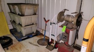 Lot Double End Grinder, Cylinder Cart, Pipe Stand, (3) Barrel Containments with Ramp