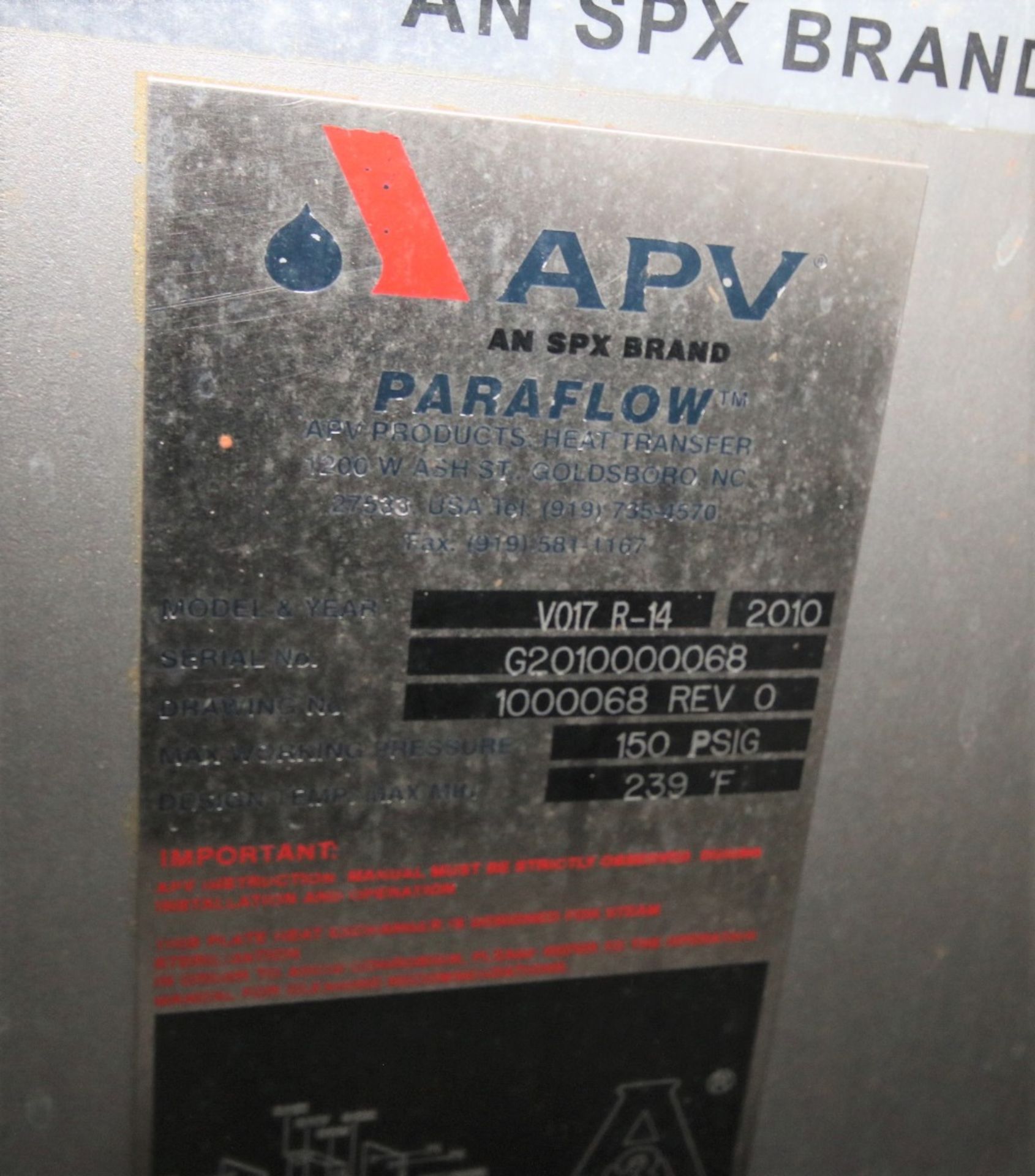 2010 APV S/S Small Plate Press, Model V017R-14, SN G2010000068, 150 psig, Design Temp. 239 Degree - Image 3 of 4