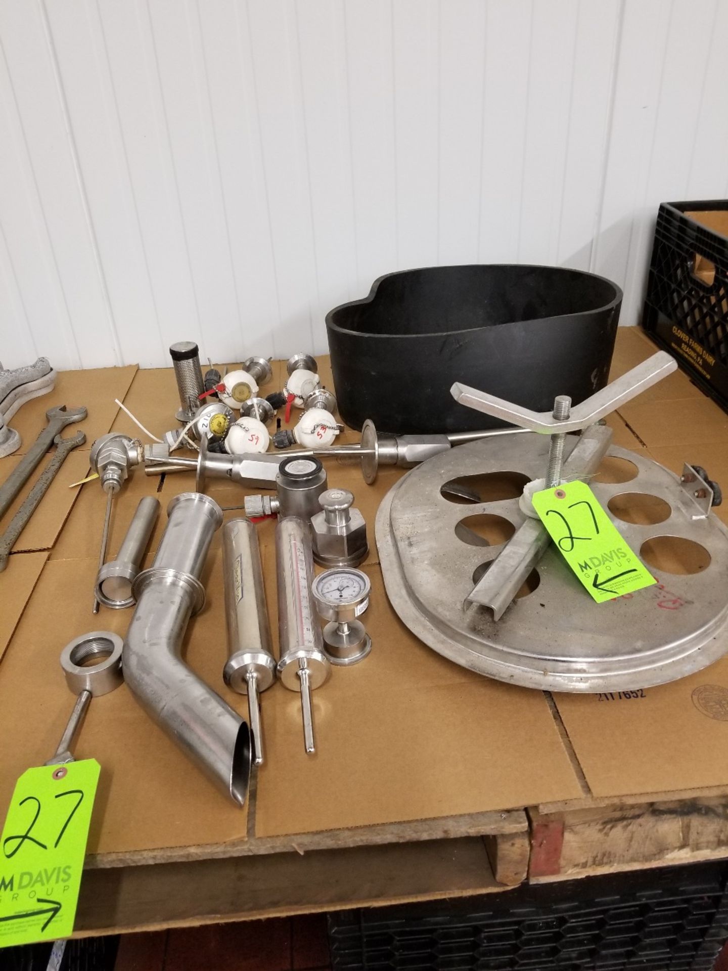 Assorted Tank Parts including CIP Door, Gasket, Thermometers, Gauge, Assorted Sensors including (